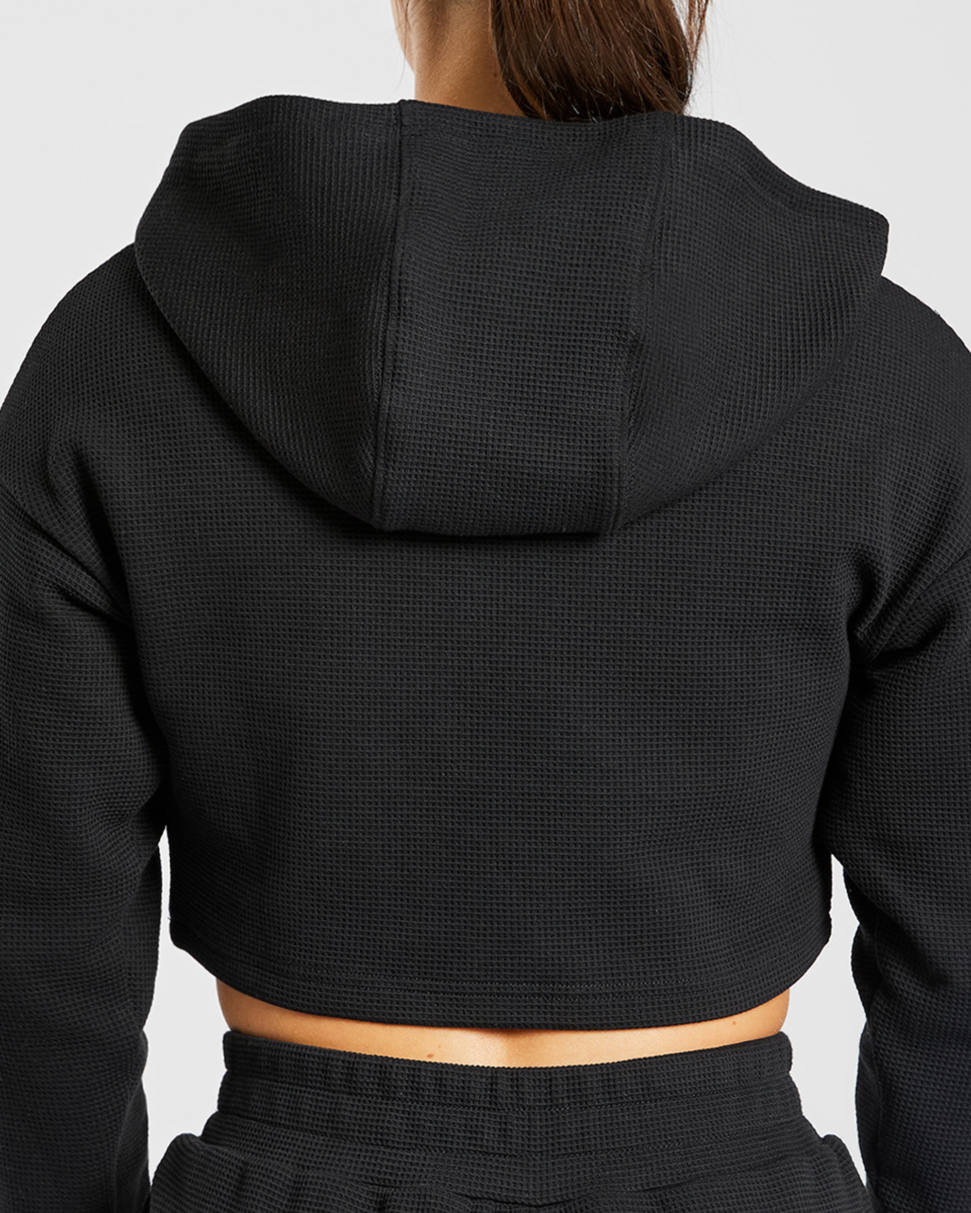 Waffle Crop Hoodie - Schwarz