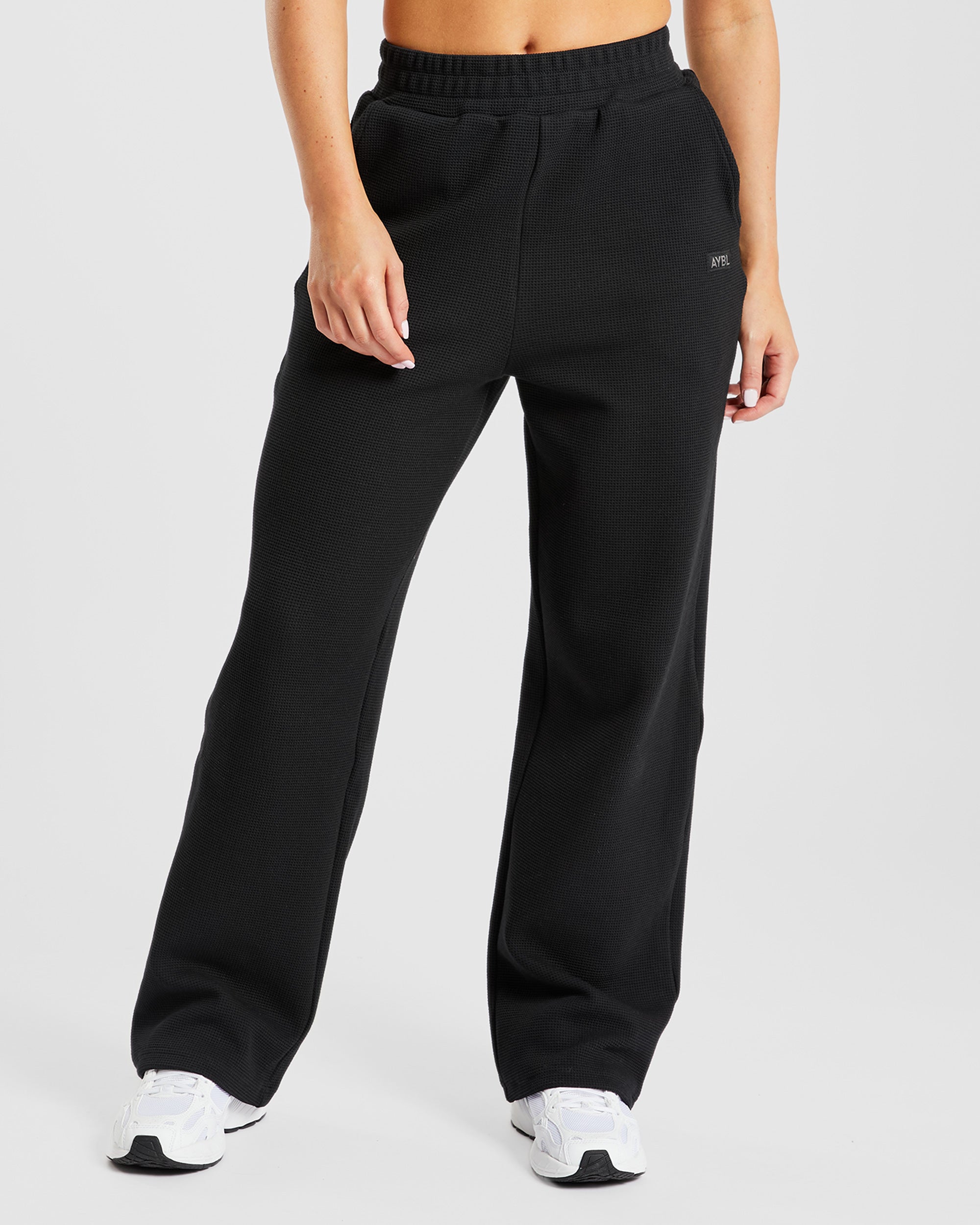 Waffle Straight Leg Joggers - Schwarz