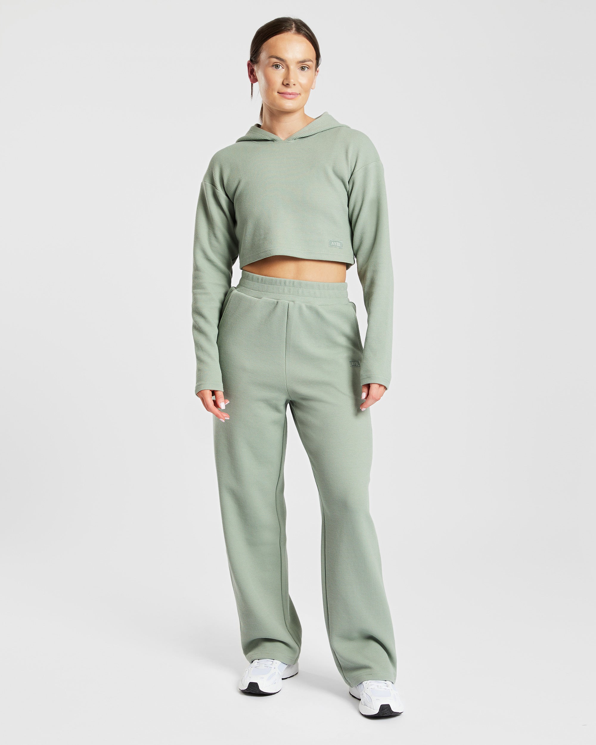 Waffle Crop Hoodie - Sage Grün