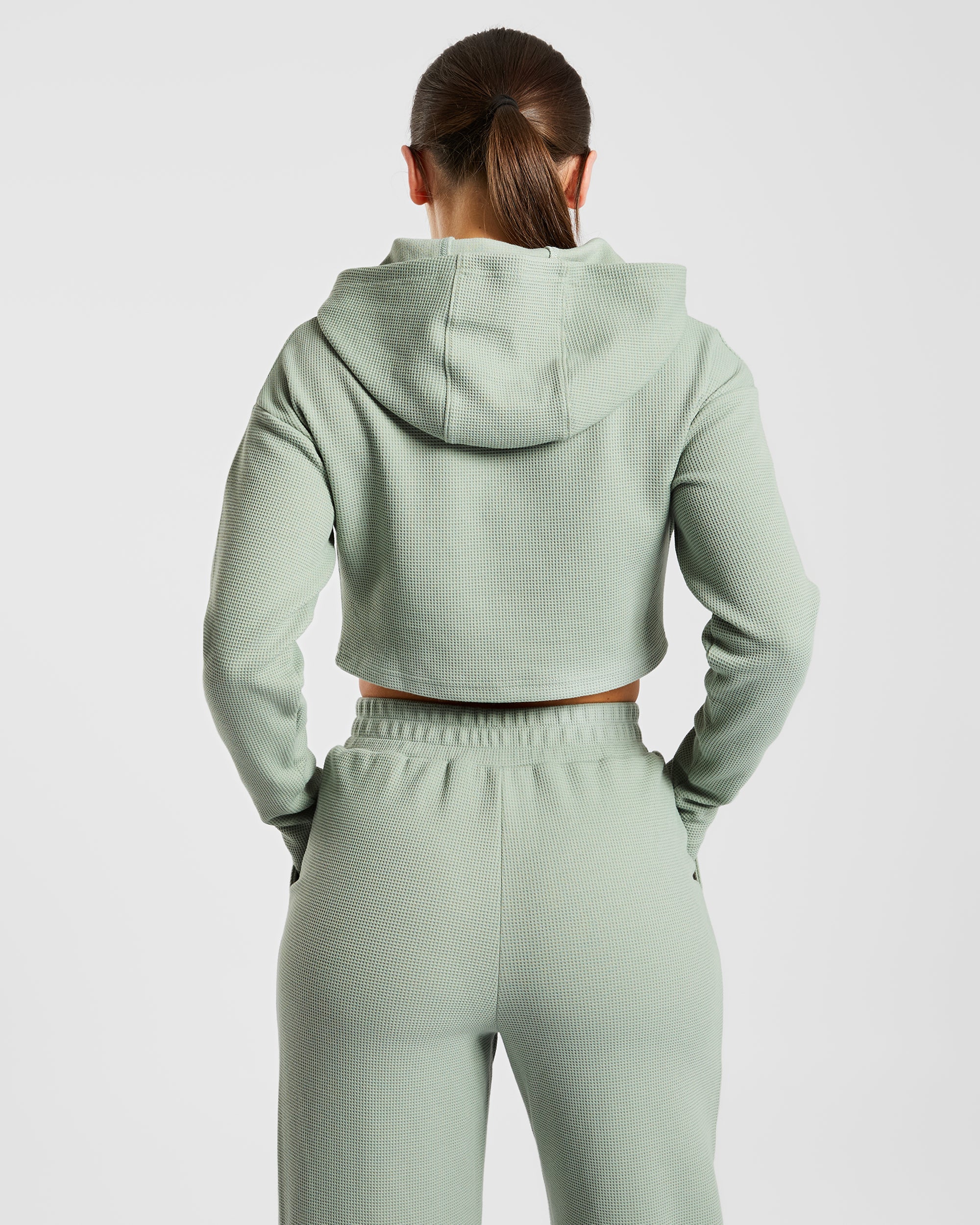 Waffle Crop Hoodie - Sage Grün