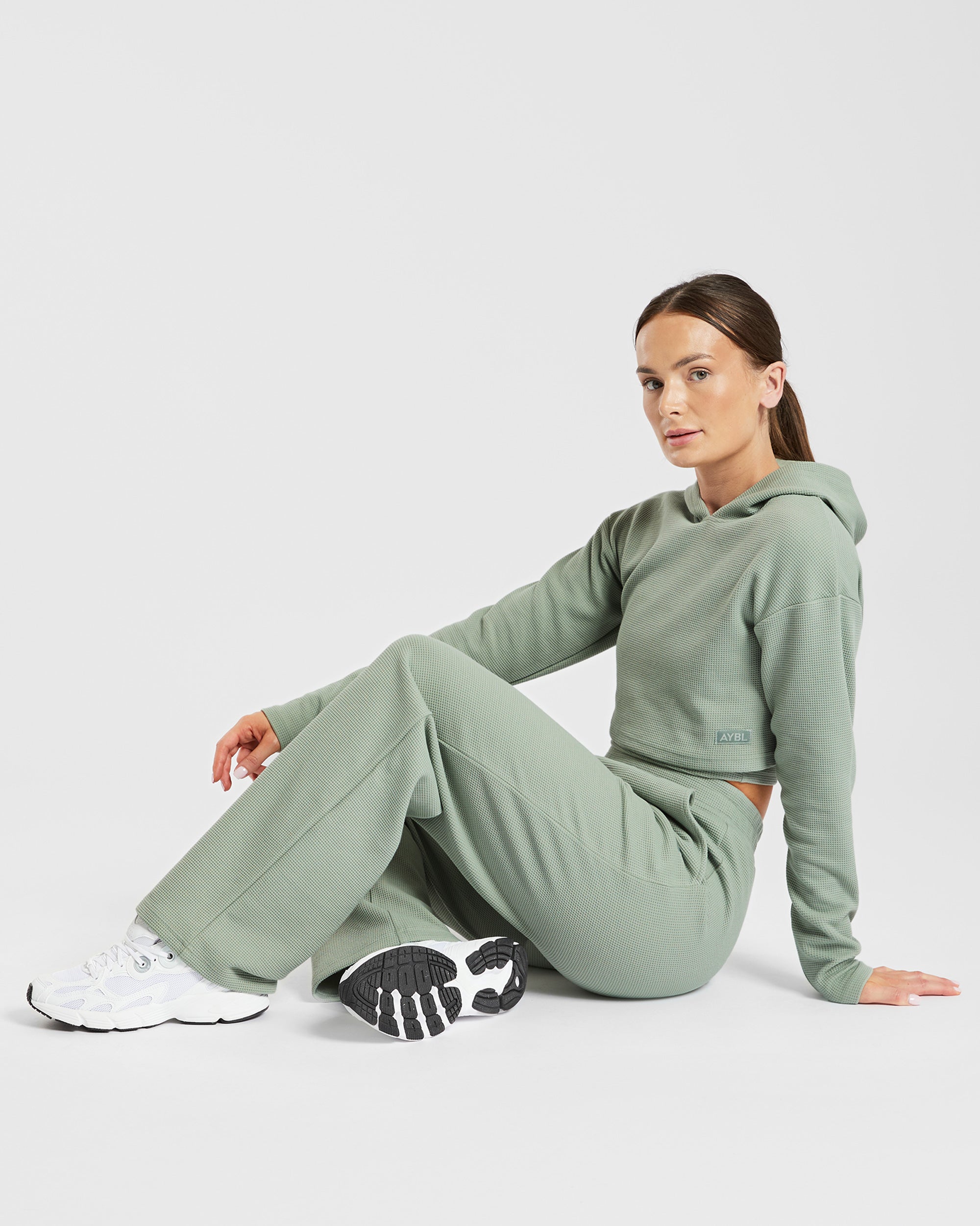 Waffle Crop Hoodie - Sage Grün