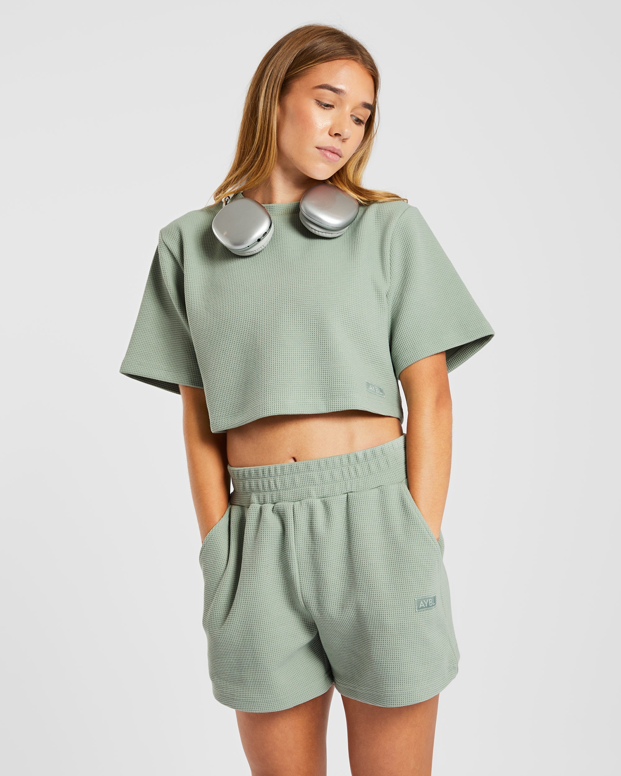 Waffle Shorts - Sage Grün