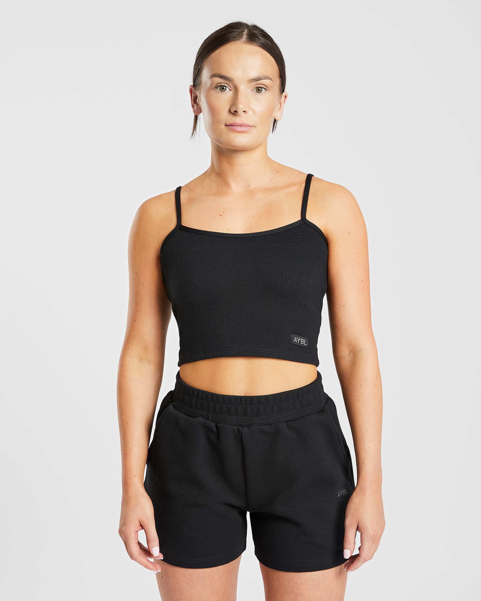 Waffle Crop Vest - Schwarz