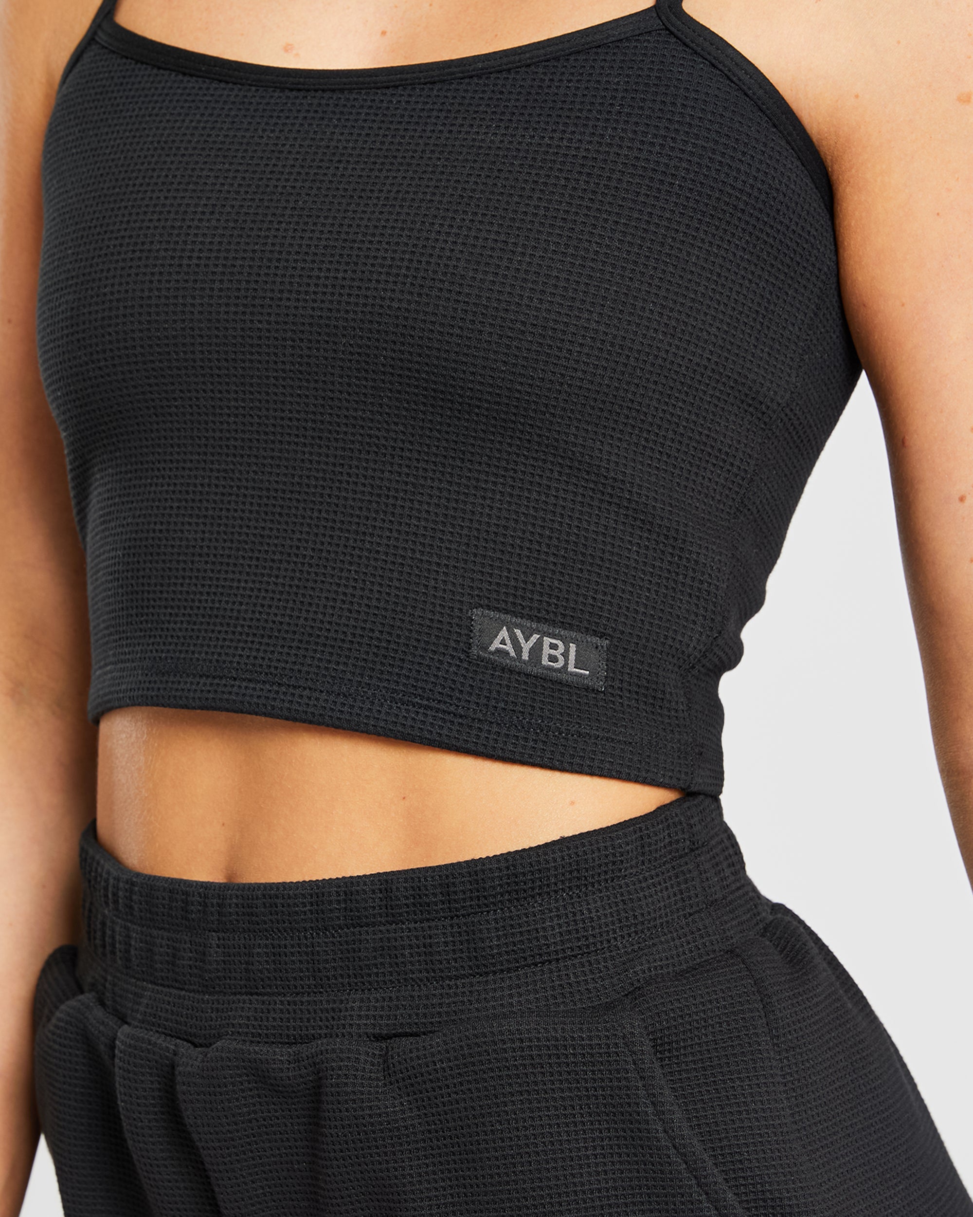 Waffle Crop Vest - Schwarz