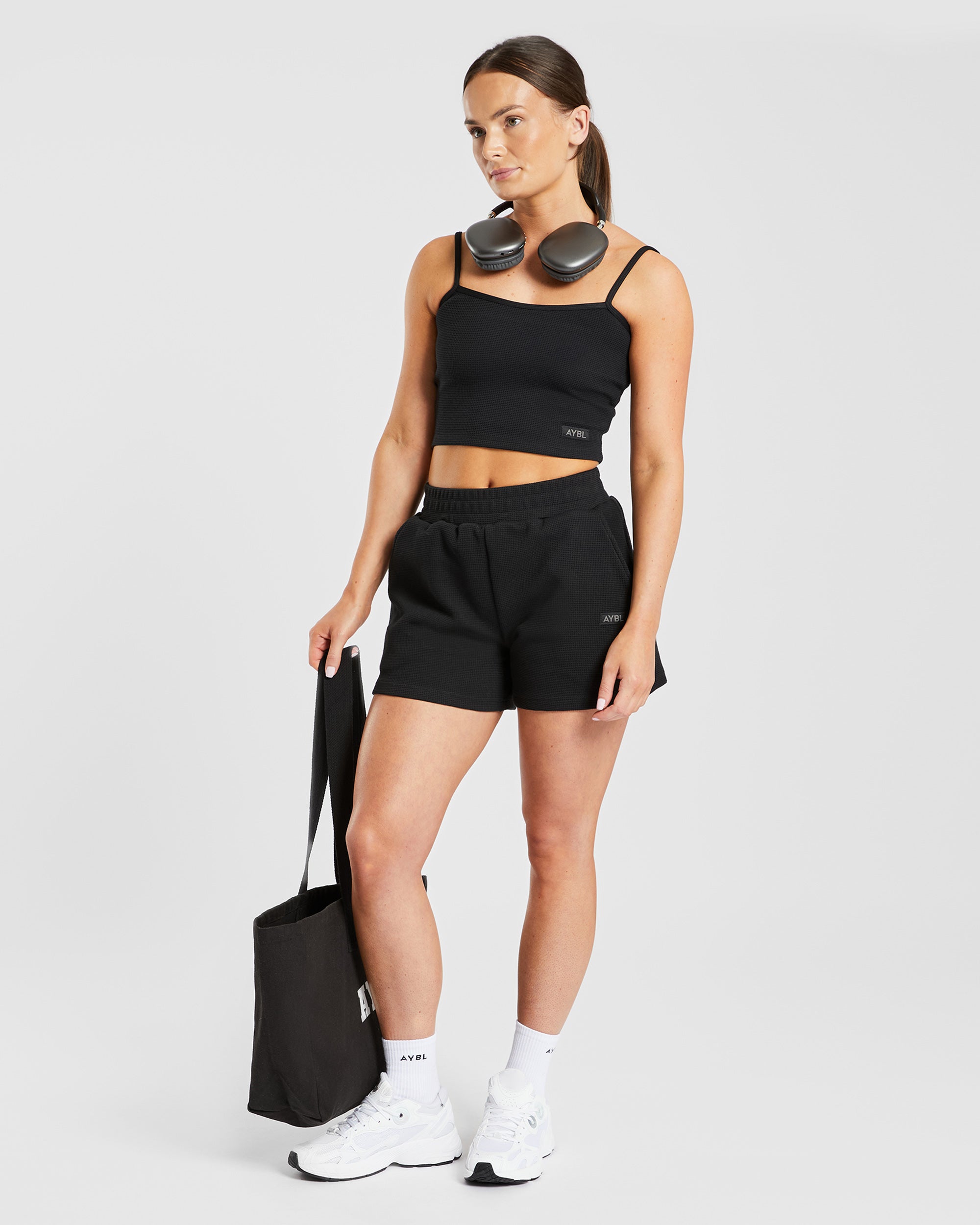 Waffle Crop Vest - Schwarz