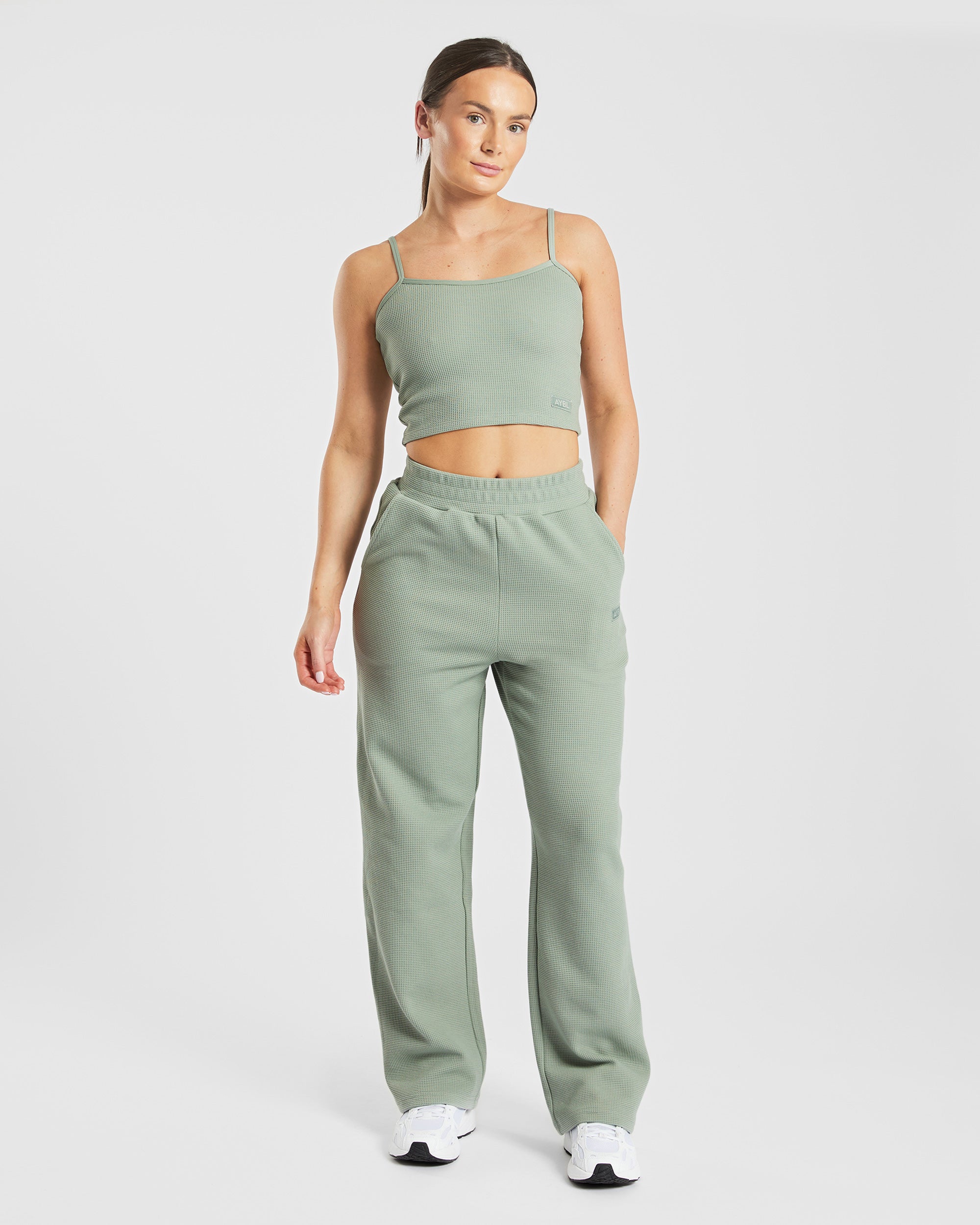 Waffle Crop Vest - Sage Grün