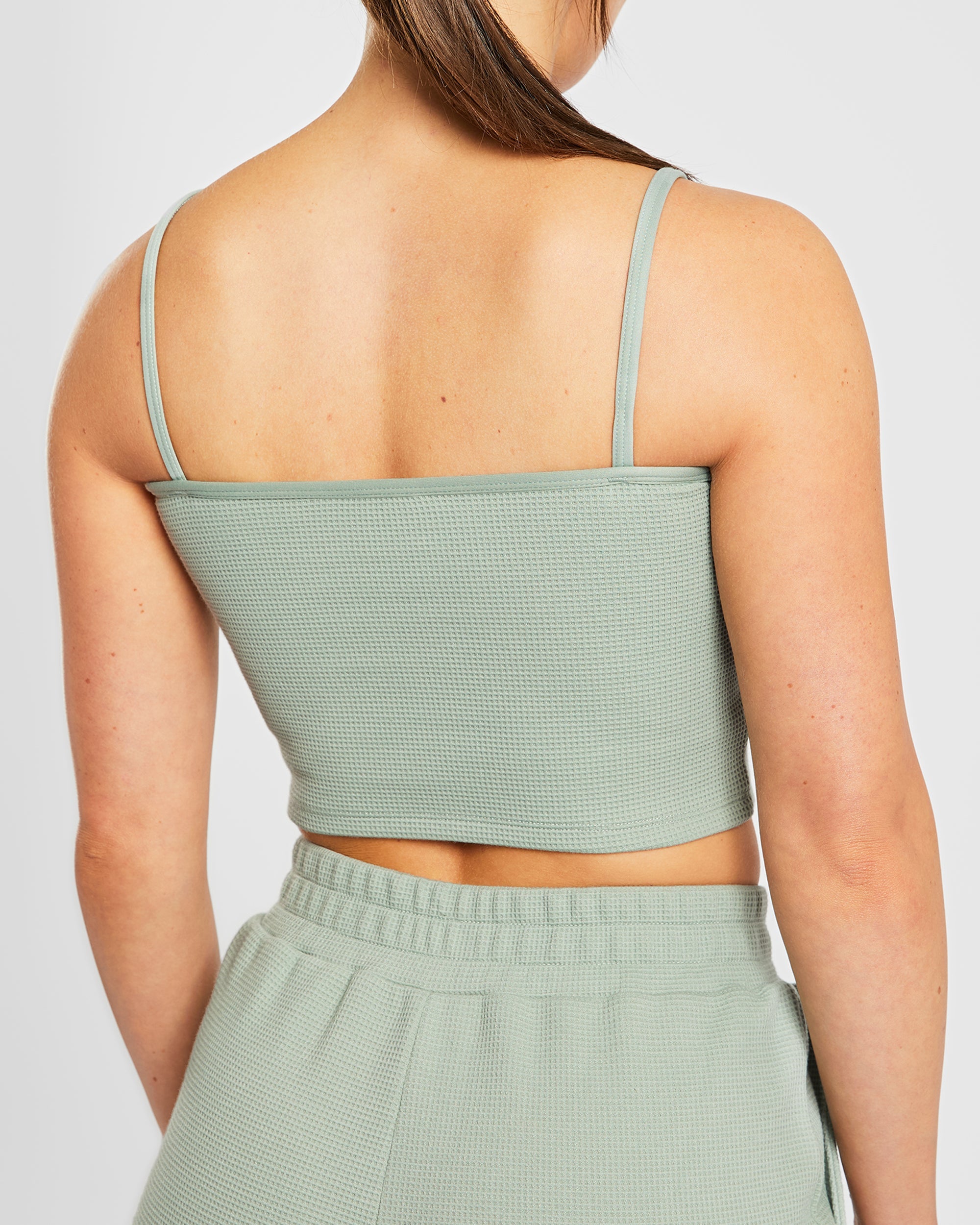 Waffle Crop Vest - Sage Grün