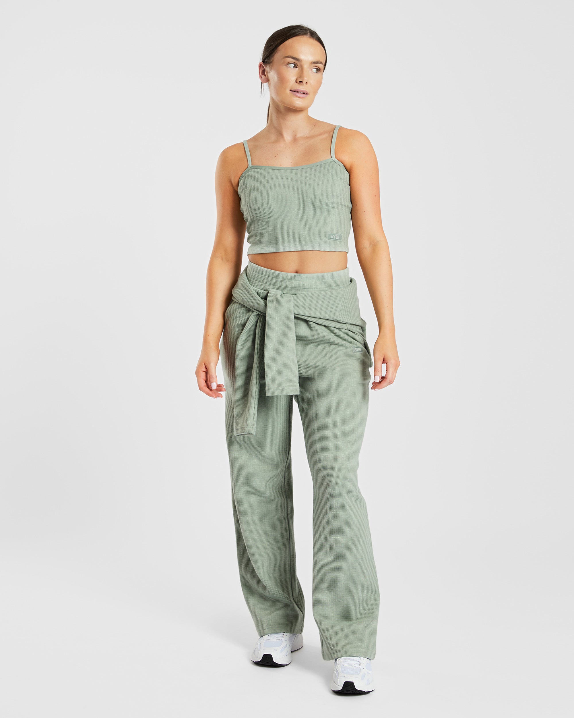 Waffle Crop Vest - Sage Grün