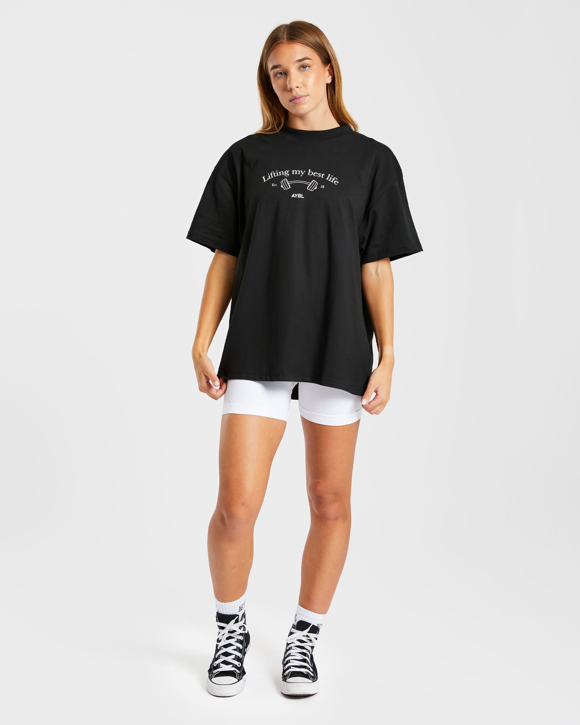 Lifting My Best Life Oversized T Shirt - Schwarz