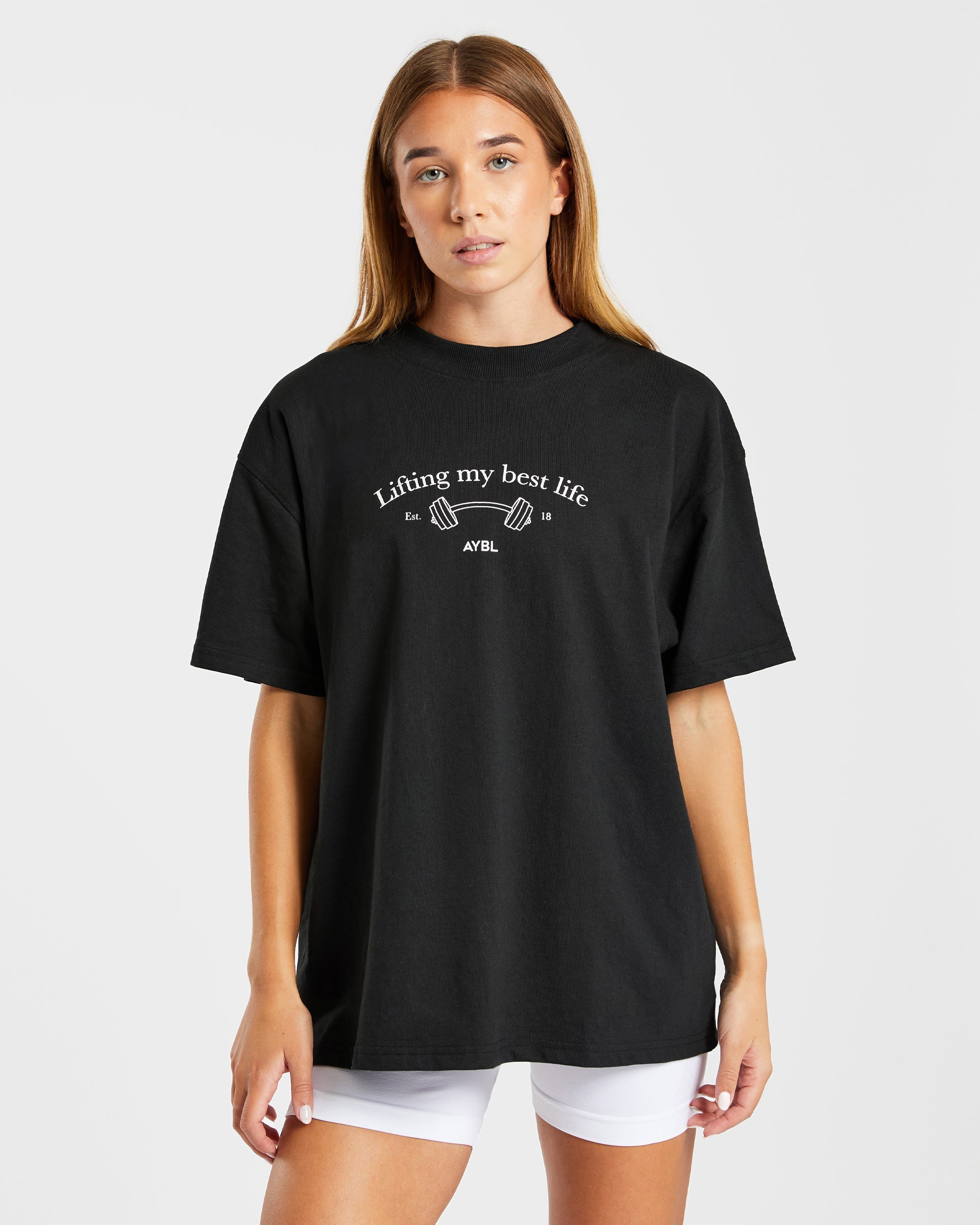 Lifting My Best Life Oversized T Shirt - Schwarz