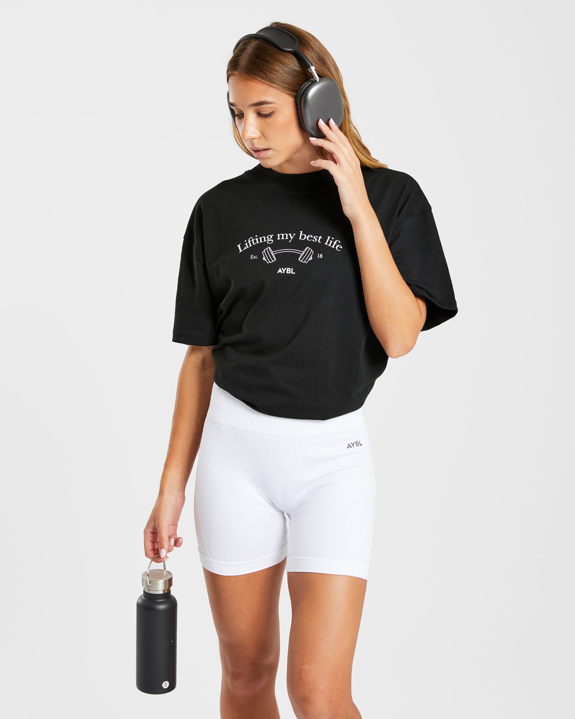 Lifting My Best Life Oversized T Shirt - Schwarz