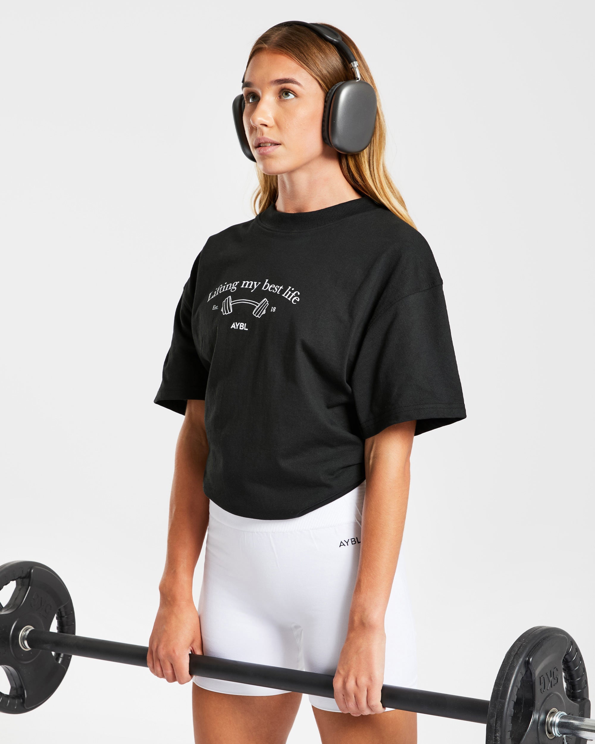 Lifting My Best Life Oversized T Shirt - Schwarz