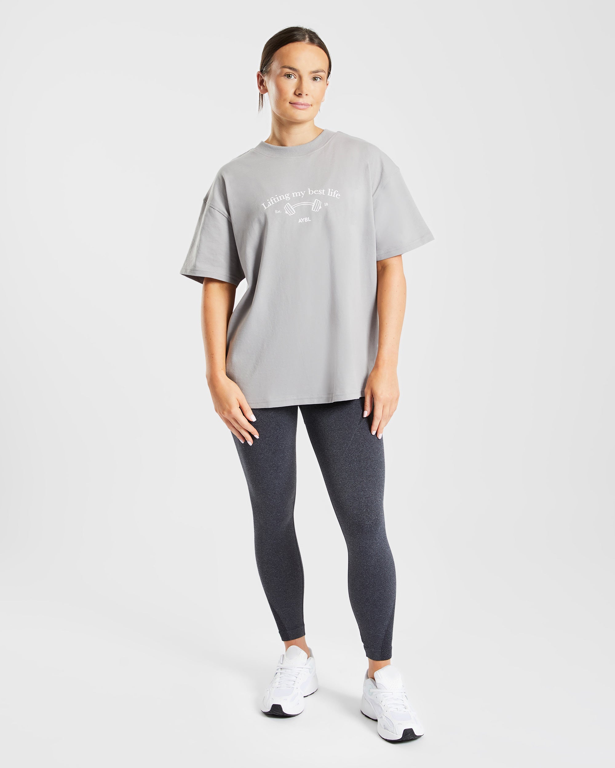 Lifting My Best Life Oversized T Shirt - Grau