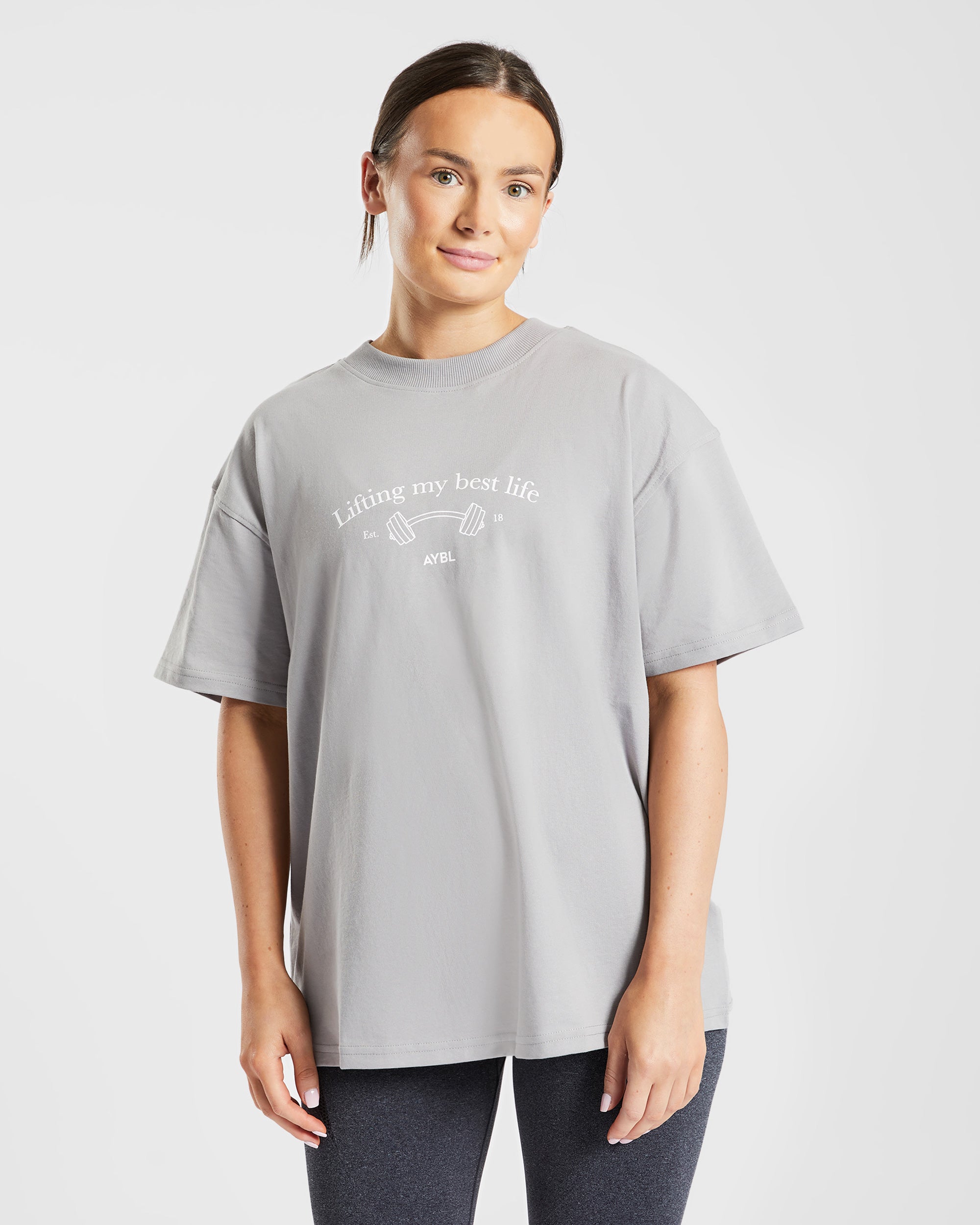 Lifting My Best Life Oversized T Shirt - Grau