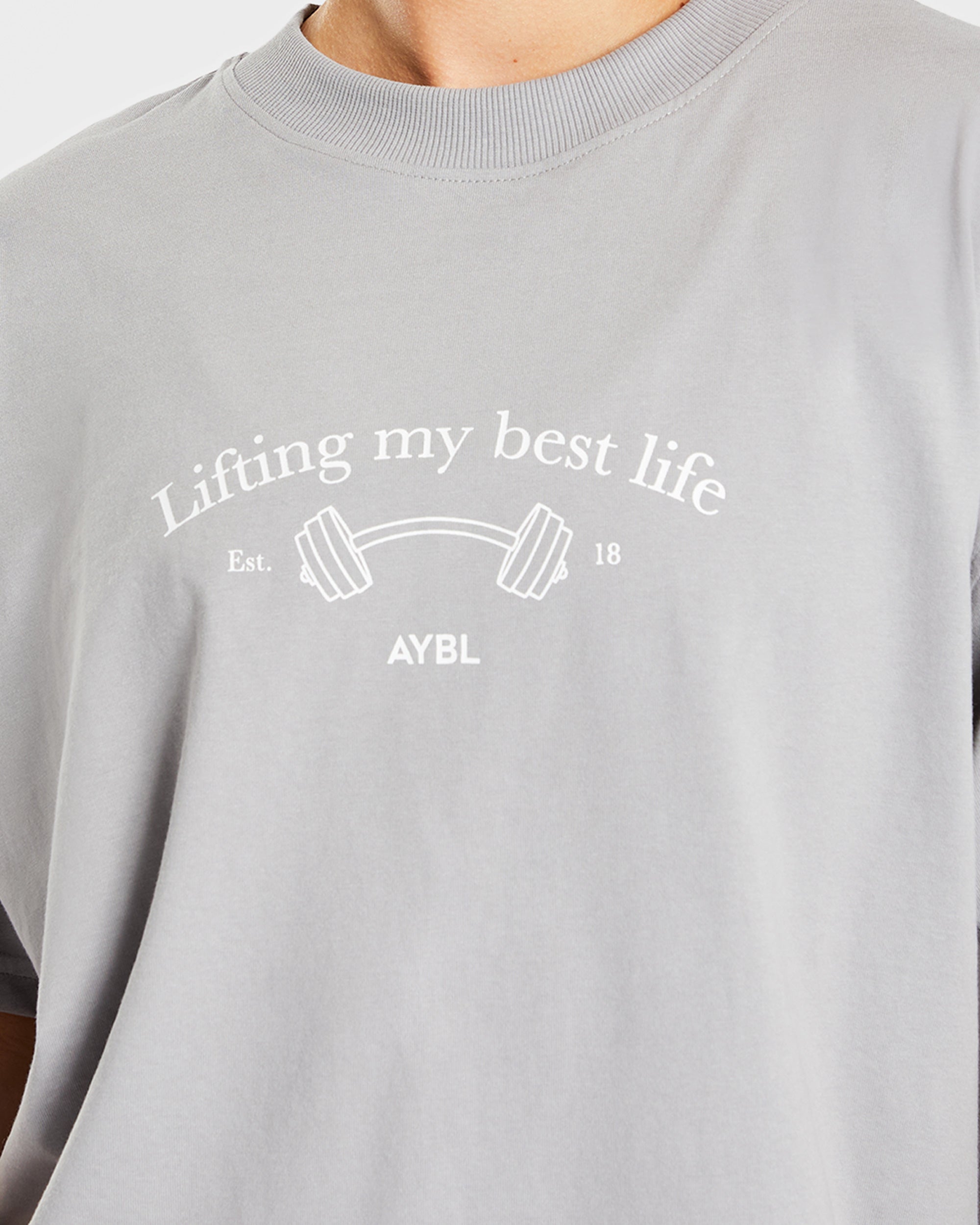 Lifting My Best Life Oversized T Shirt - Grau