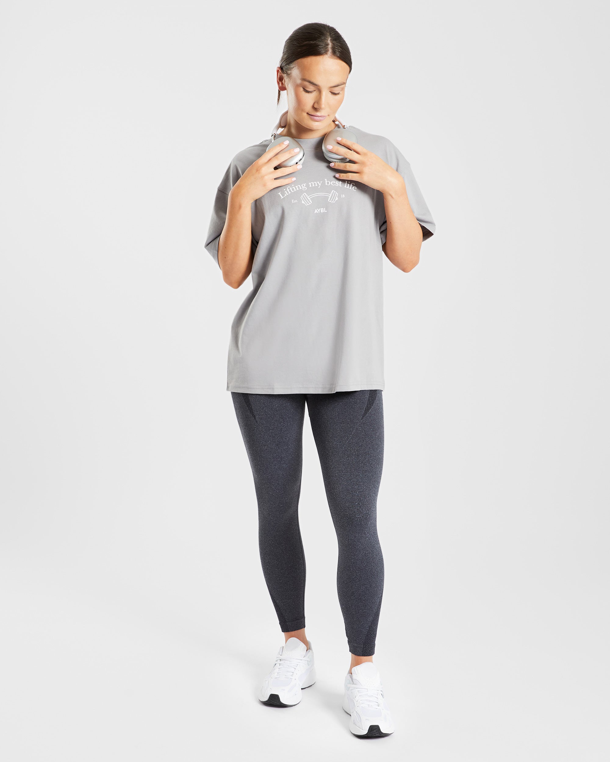 Lifting My Best Life Oversized T Shirt - Grau