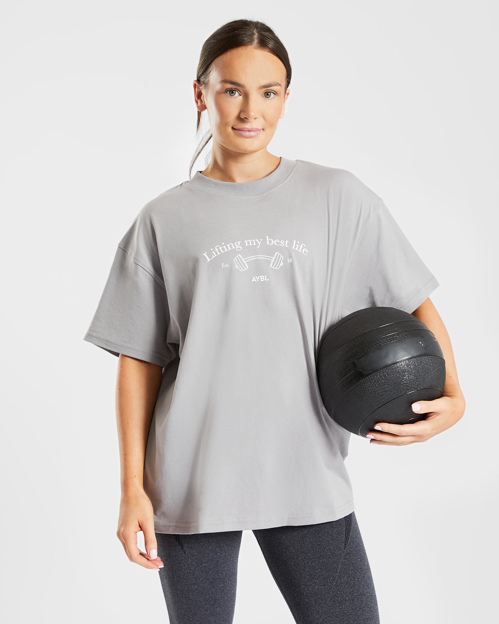 Lifting My Best Life Oversized T Shirt - Grau