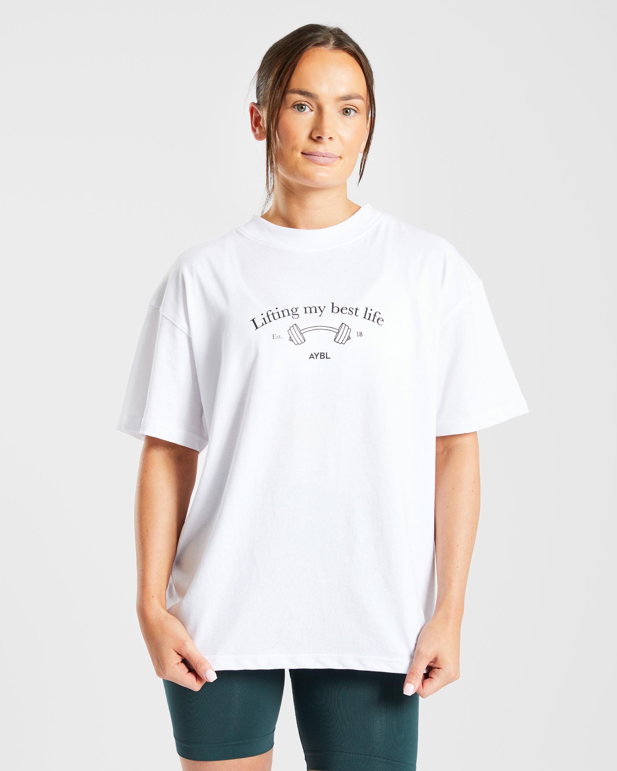 Lifting My Best Life Oversized T Shirt - Weiß