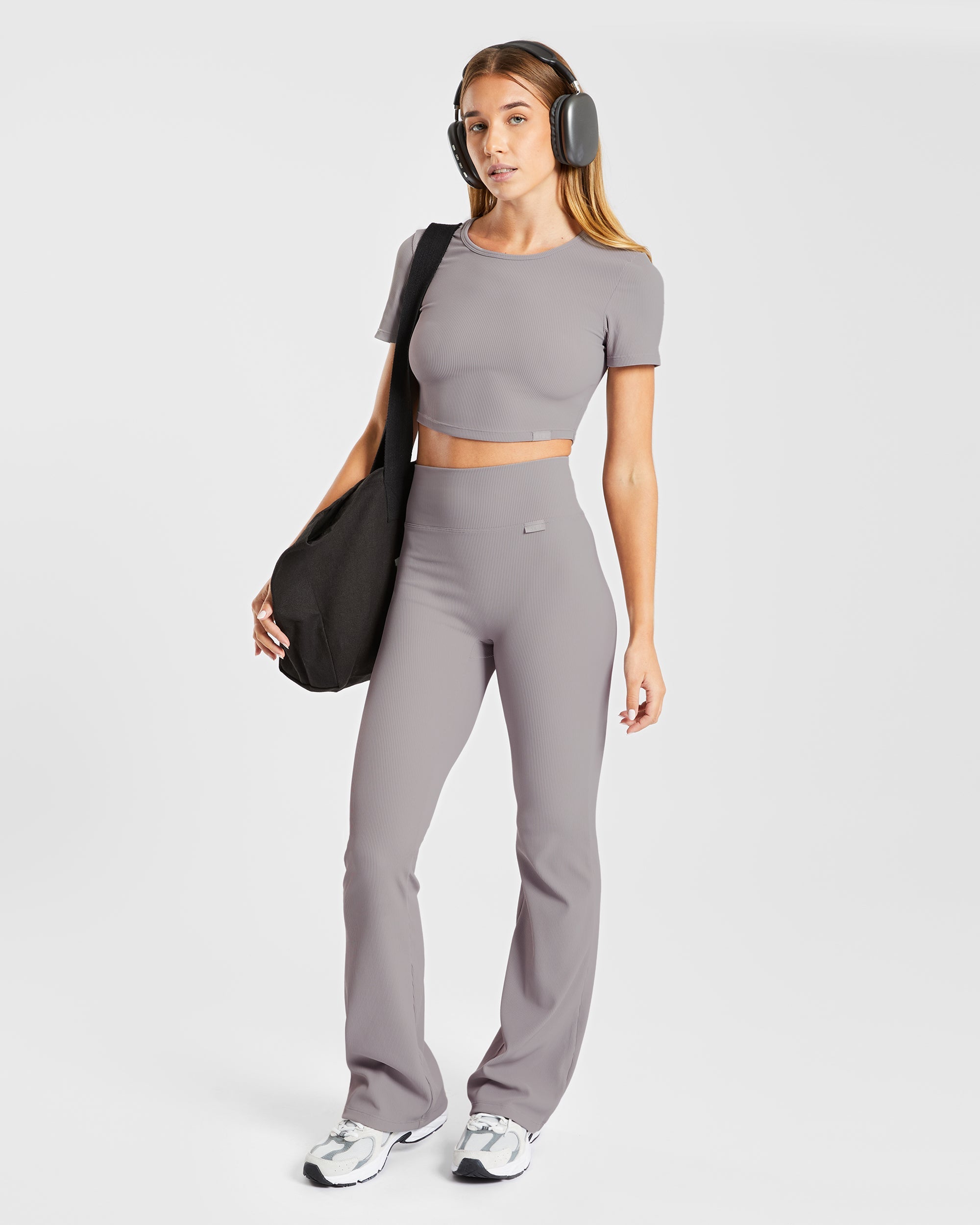 Sculpt Ribbed Crop Top - Fog Grau