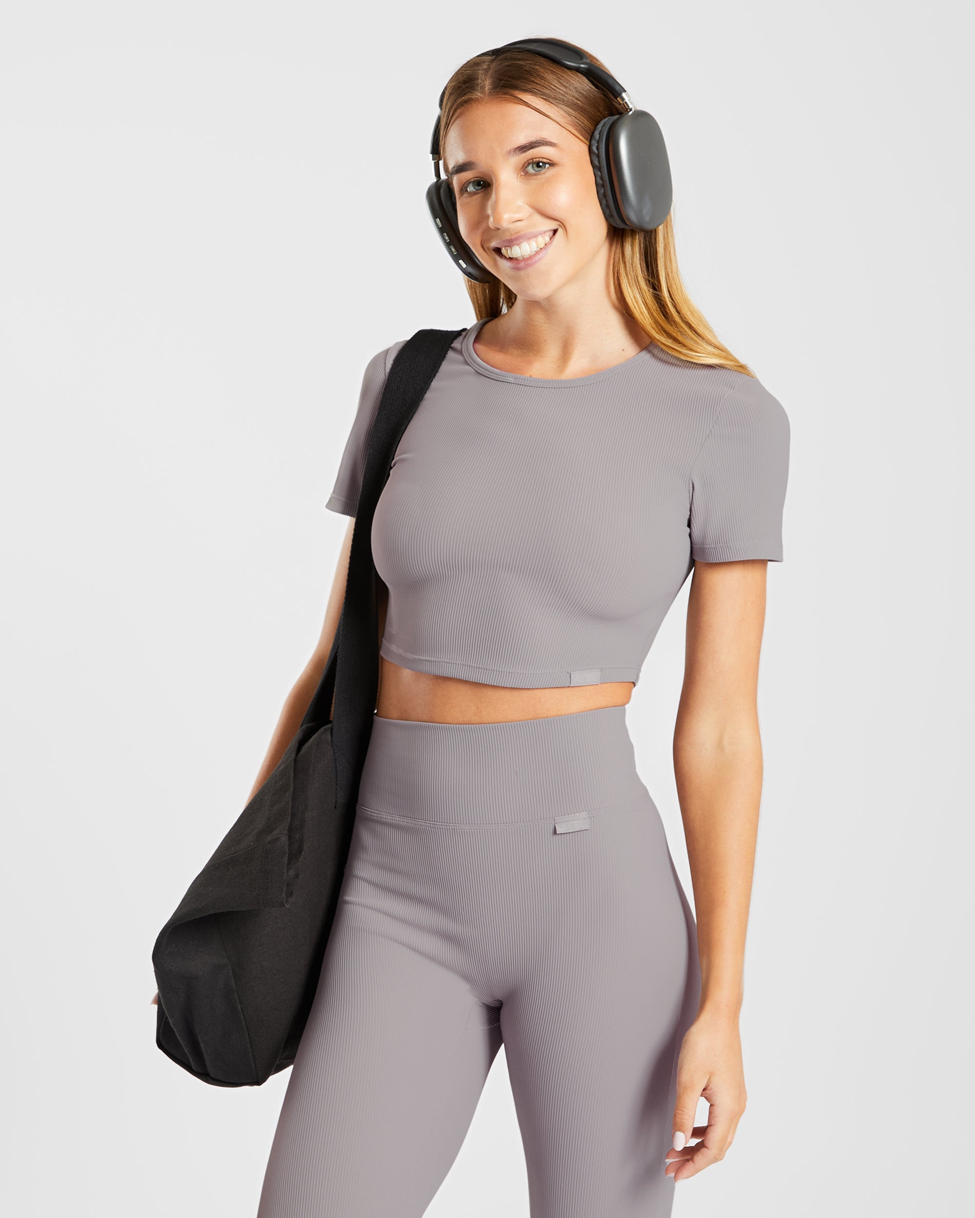 Sculpt Ribbed Crop Top - Fog Grau