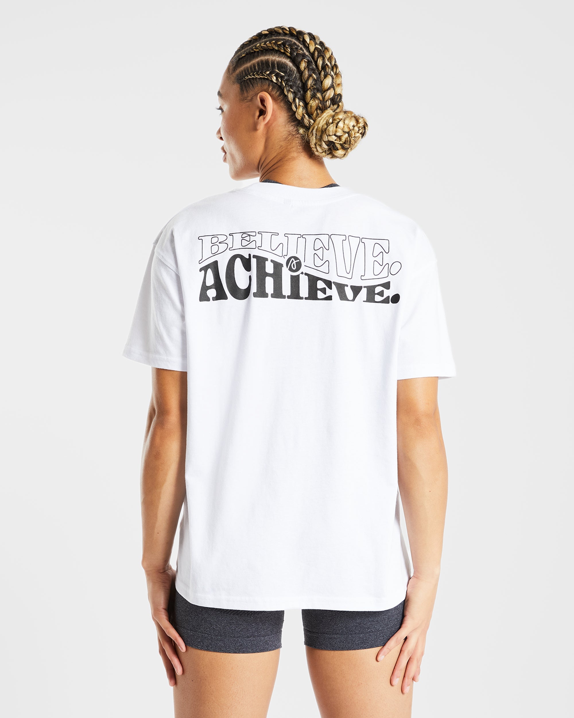 Believe Achieve Oversized T Shirt - Weiß