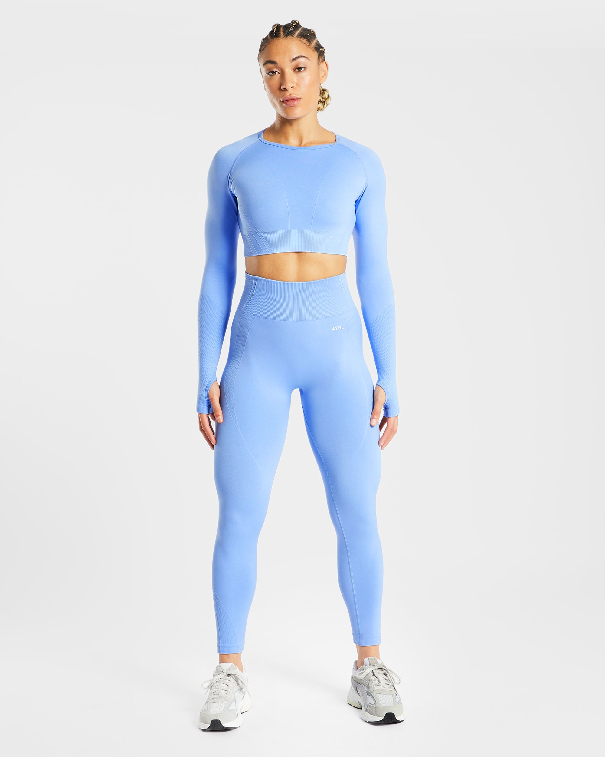 Balance V2 Seamless Long Sleeve Crop Top - Chambray Blau