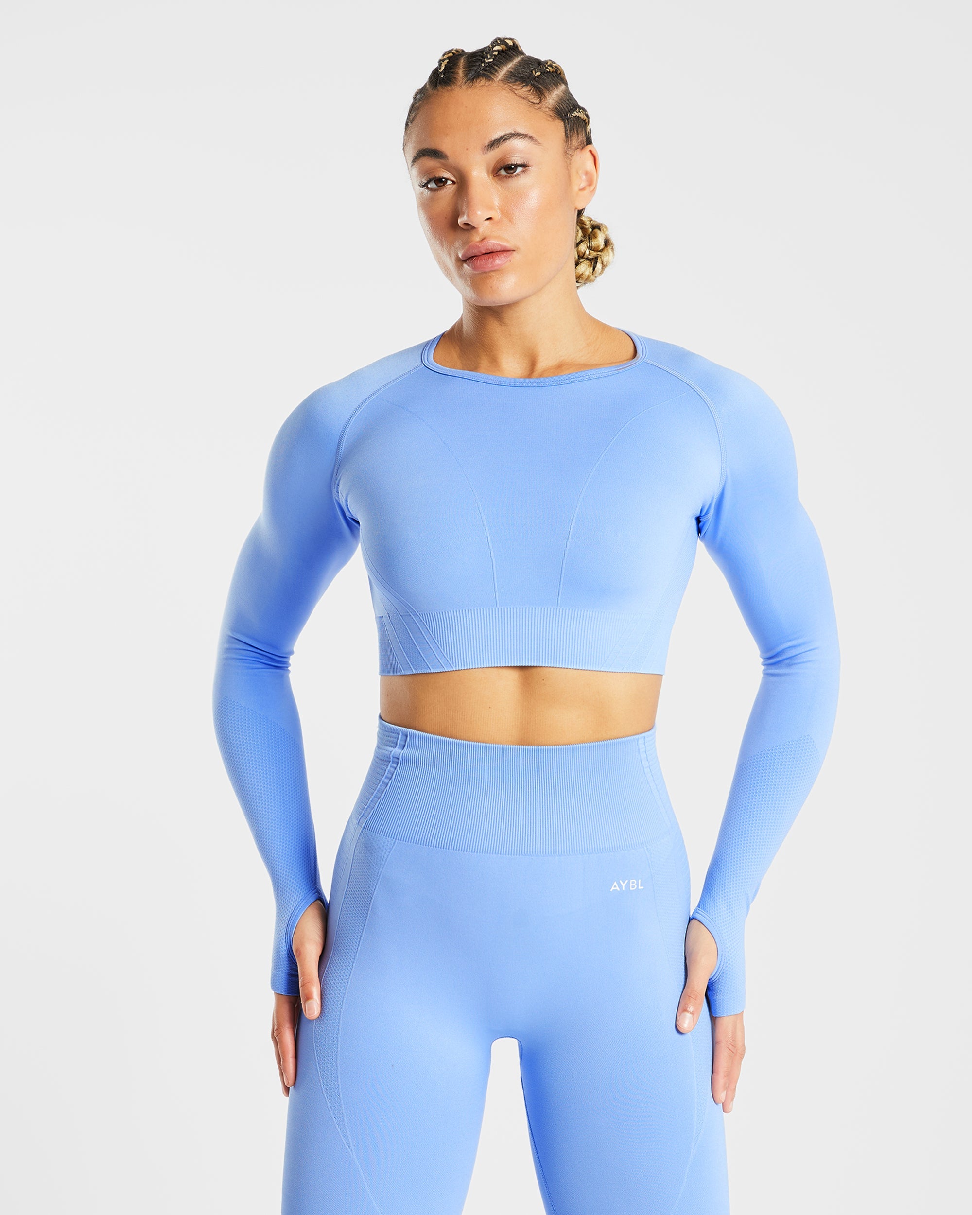 Balance V2 Seamless Long Sleeve Crop Top - Chambray Blau