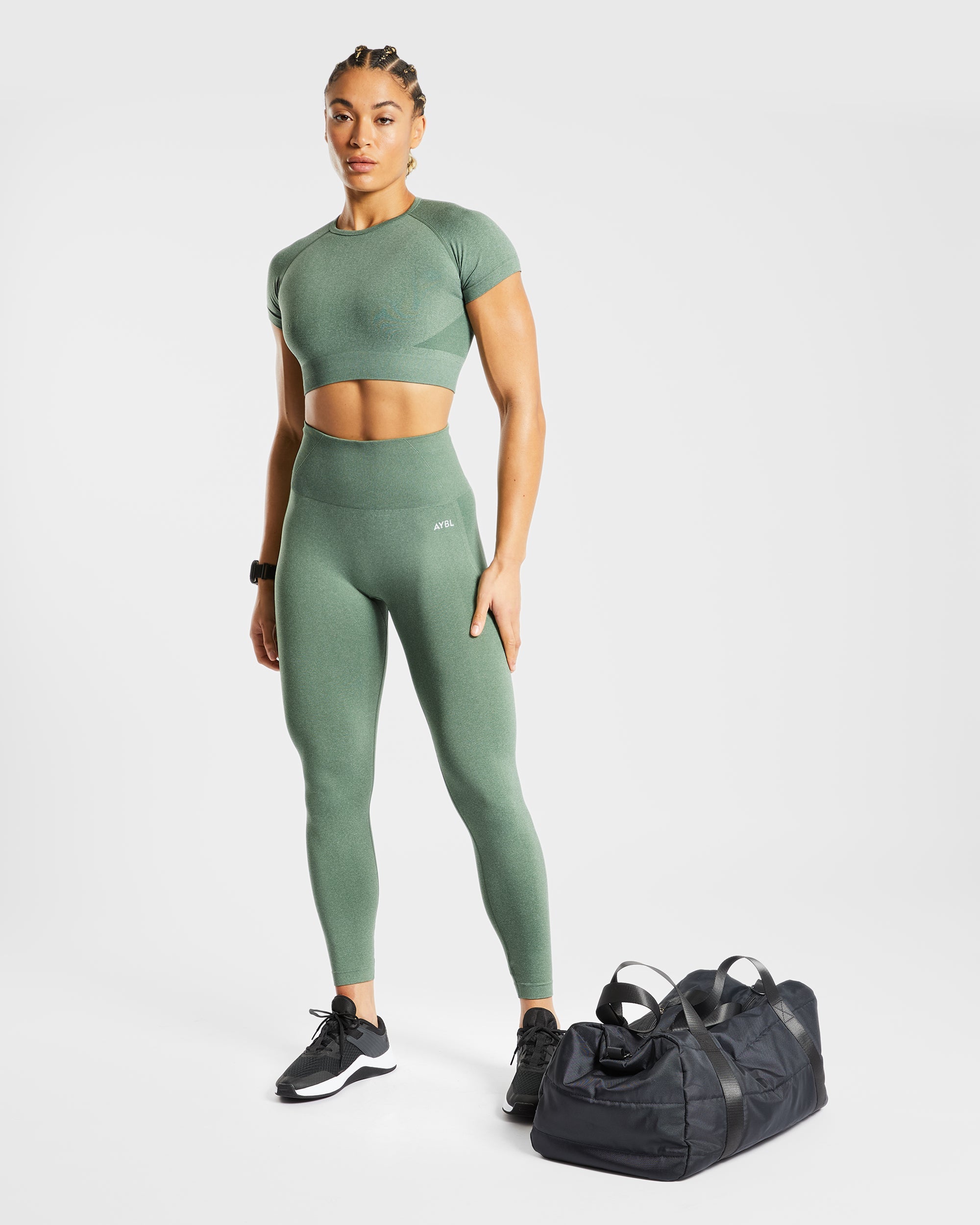 Empower Seamless Crop Top - Olive Marl