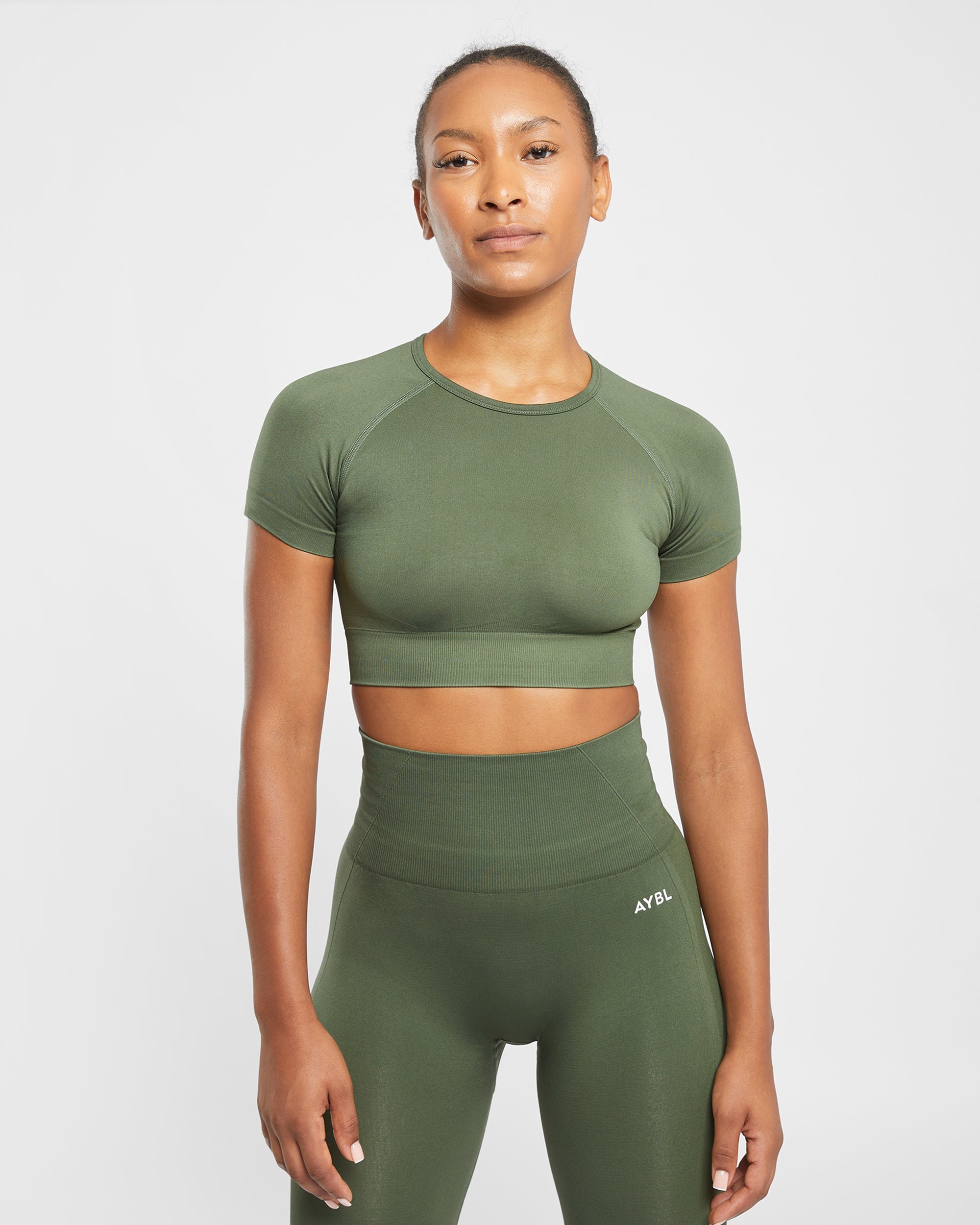 Empower Seamless Crop Top - Khaki Grün