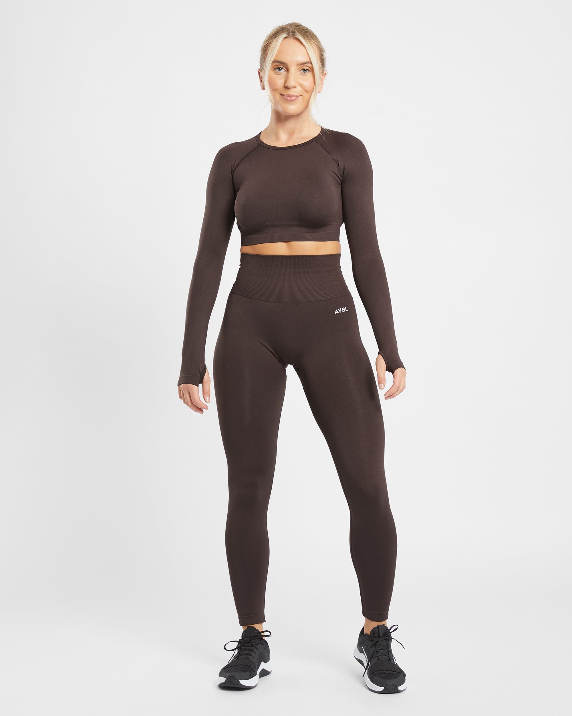 Empower Seamless Long Sleeve Crop Top - Cocoa Braun