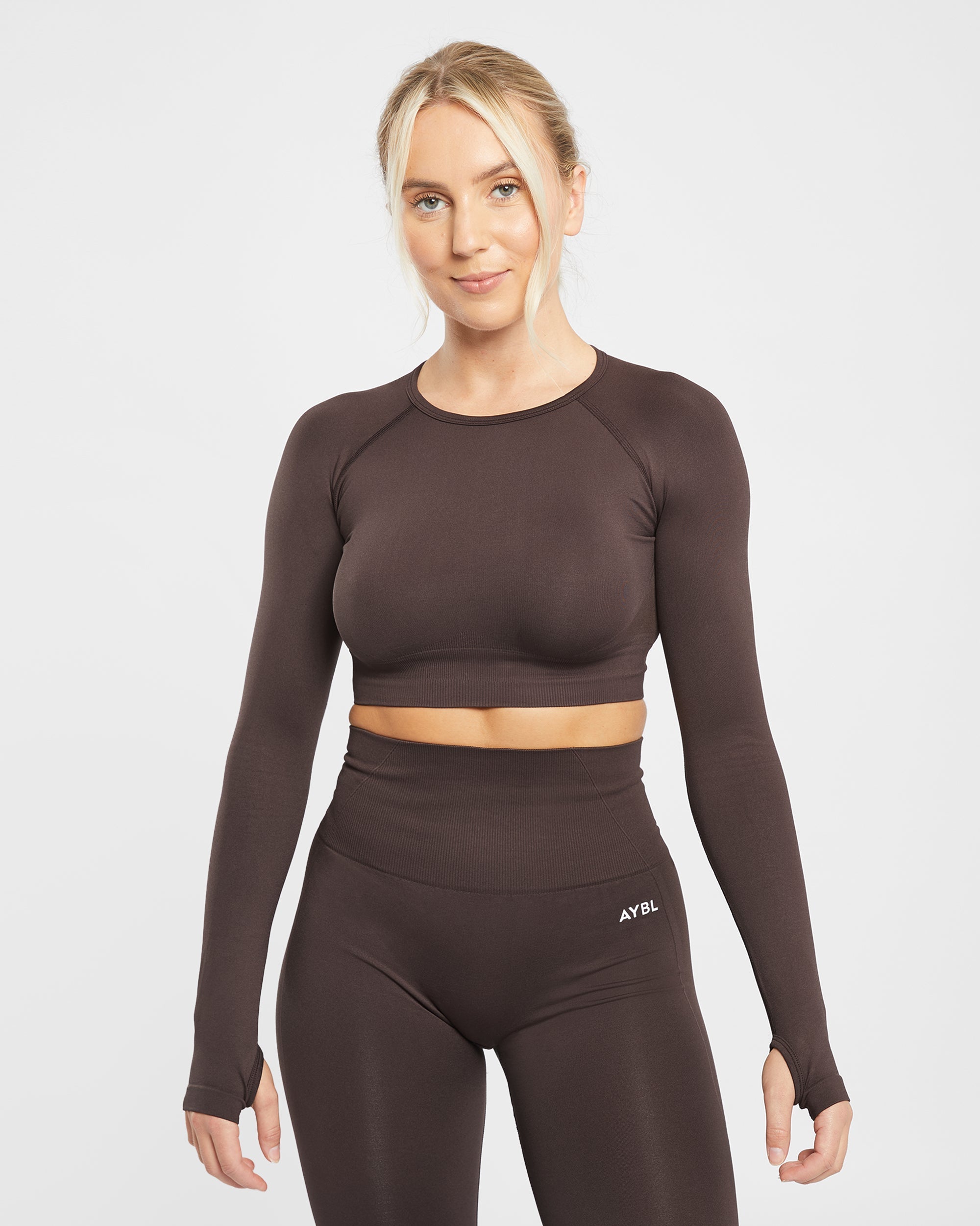 Empower Seamless Long Sleeve Crop Top - Cocoa Braun