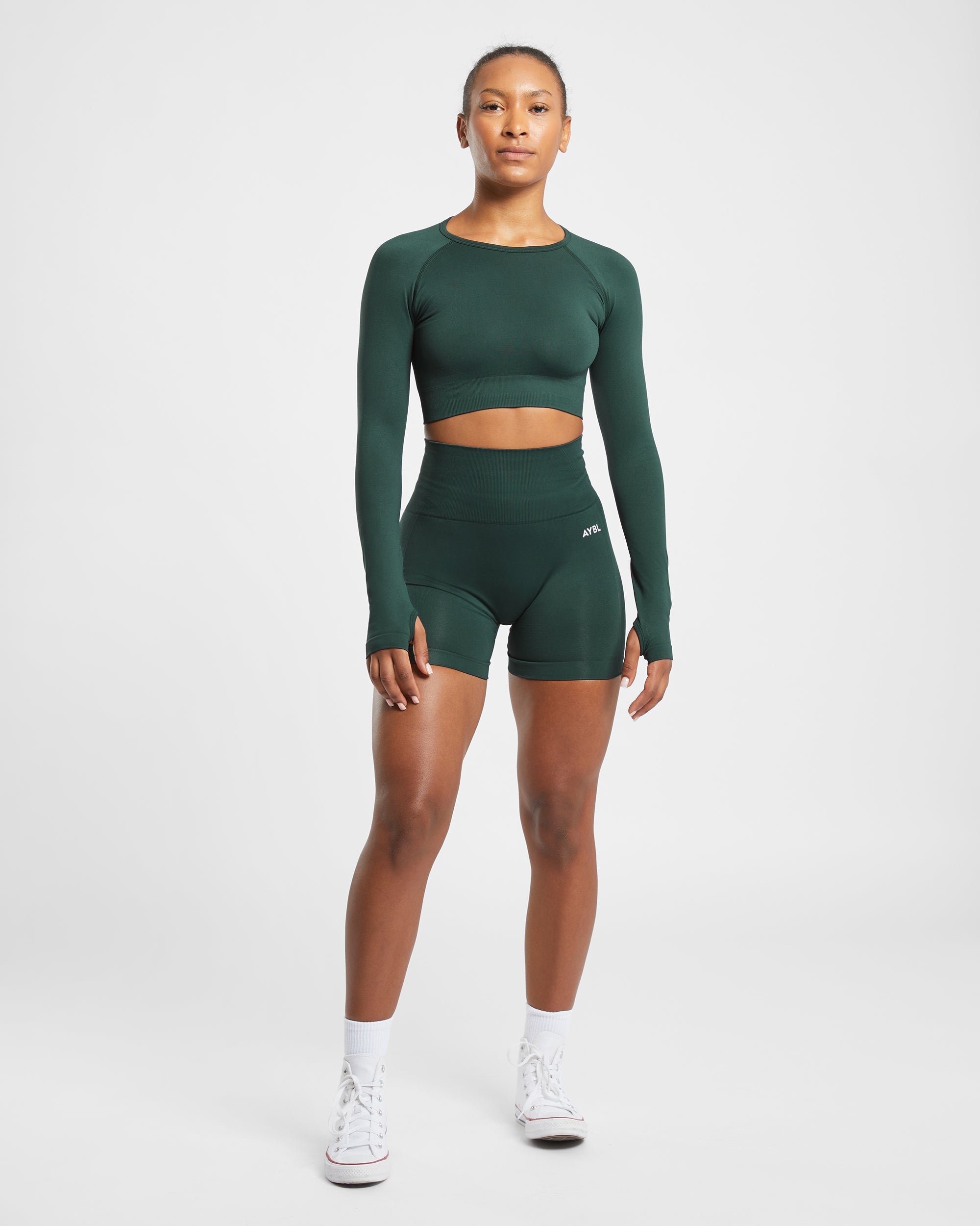 Empower Seamless Long Sleeve Crop Top - Dark Grün