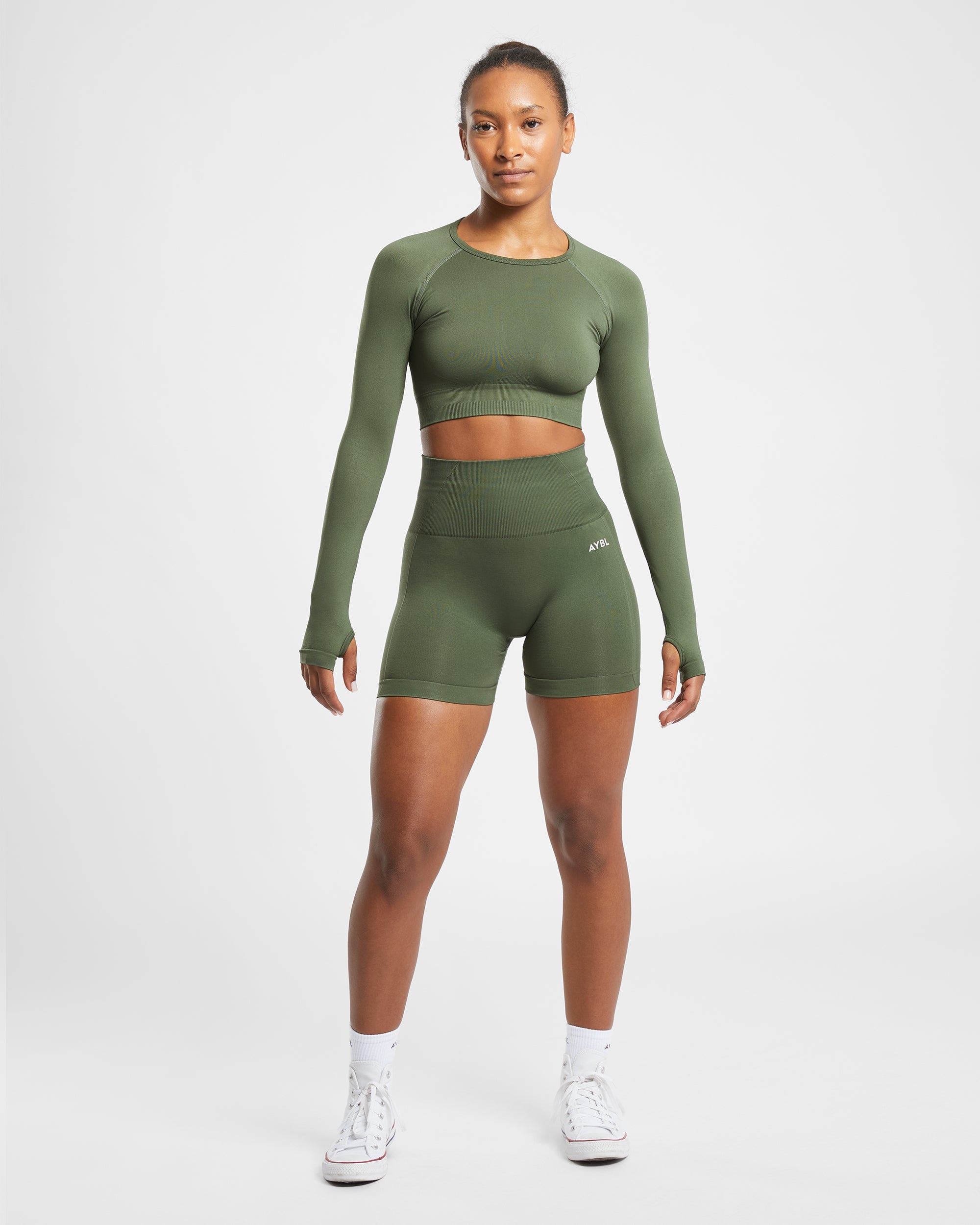 Empower Seamless Long Sleeve Crop Top - Khaki Grün