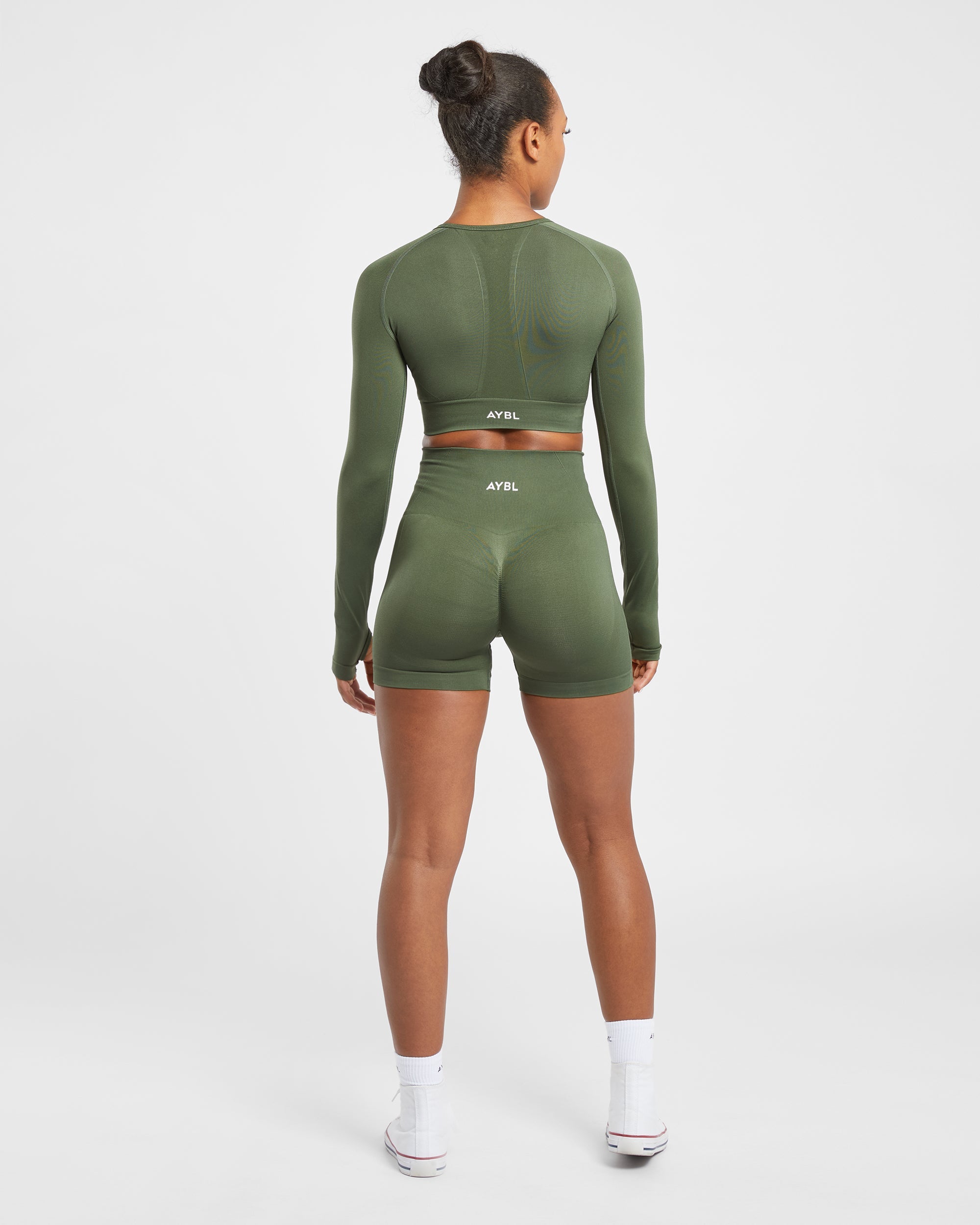 Empower Seamless Long Sleeve Crop Top - Khaki Grün