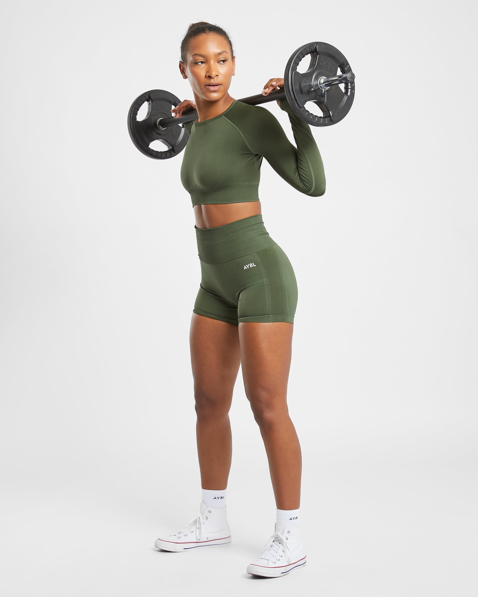 Empower Seamless Long Sleeve Crop Top - Khaki Grün