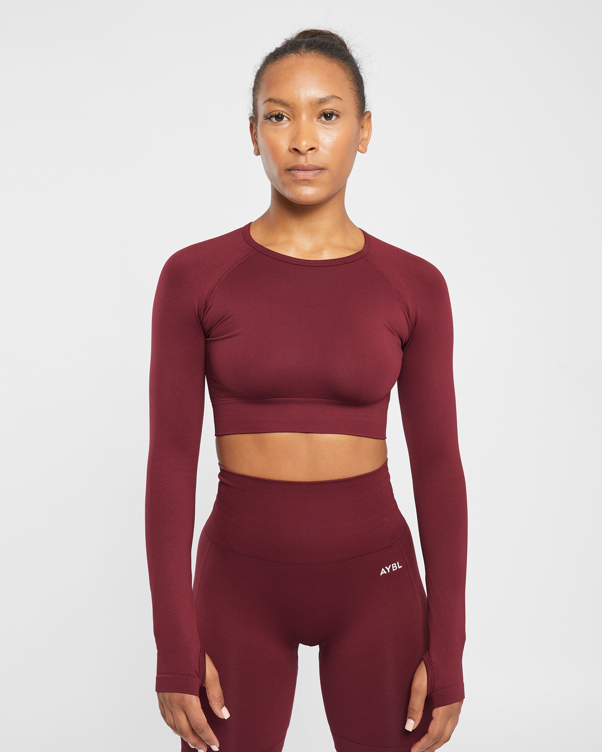 Empower Seamless Long Sleeve Crop Top - Rot Wine