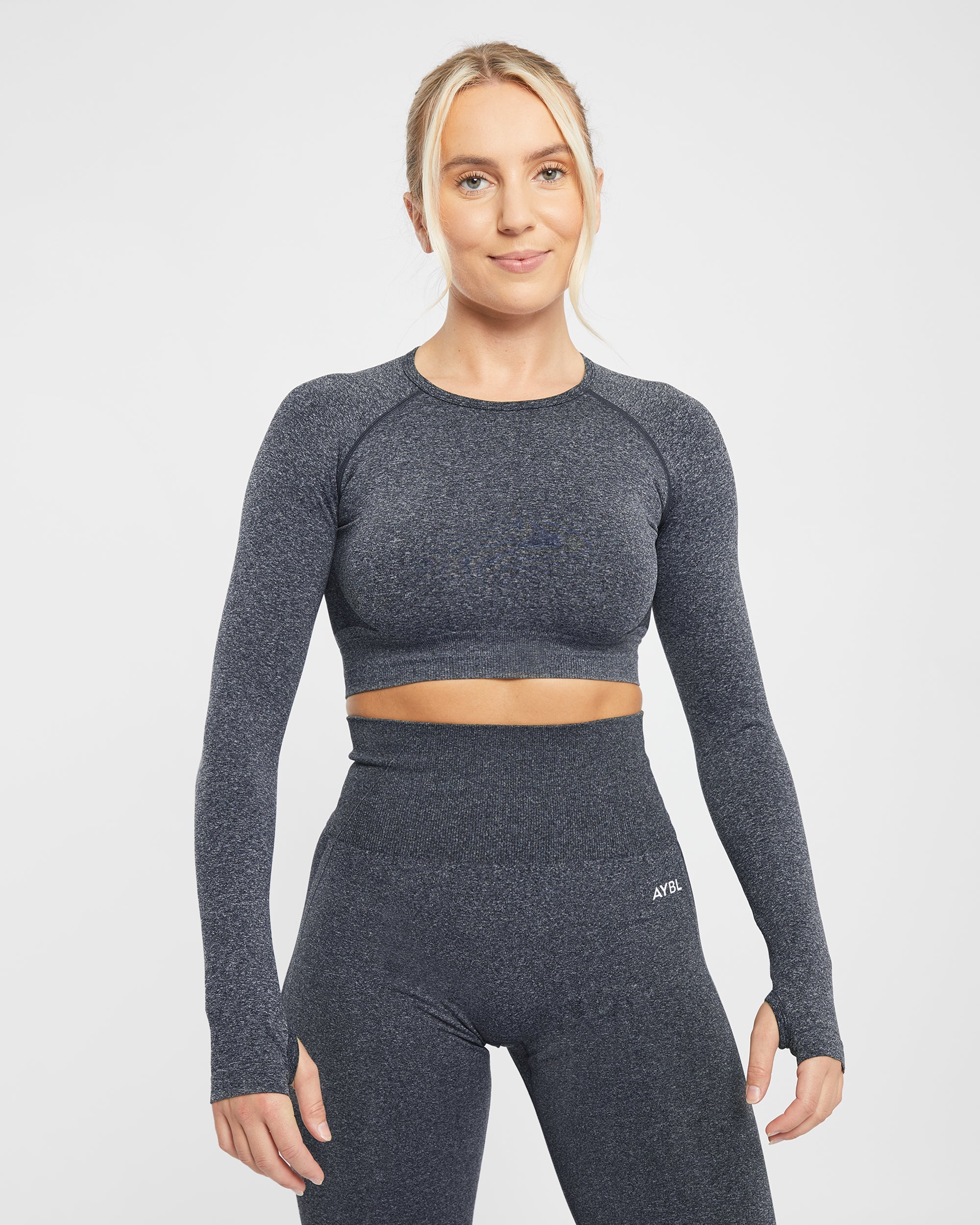 Empower Seamless Long Sleeve Crop Top - Schwarz Marl