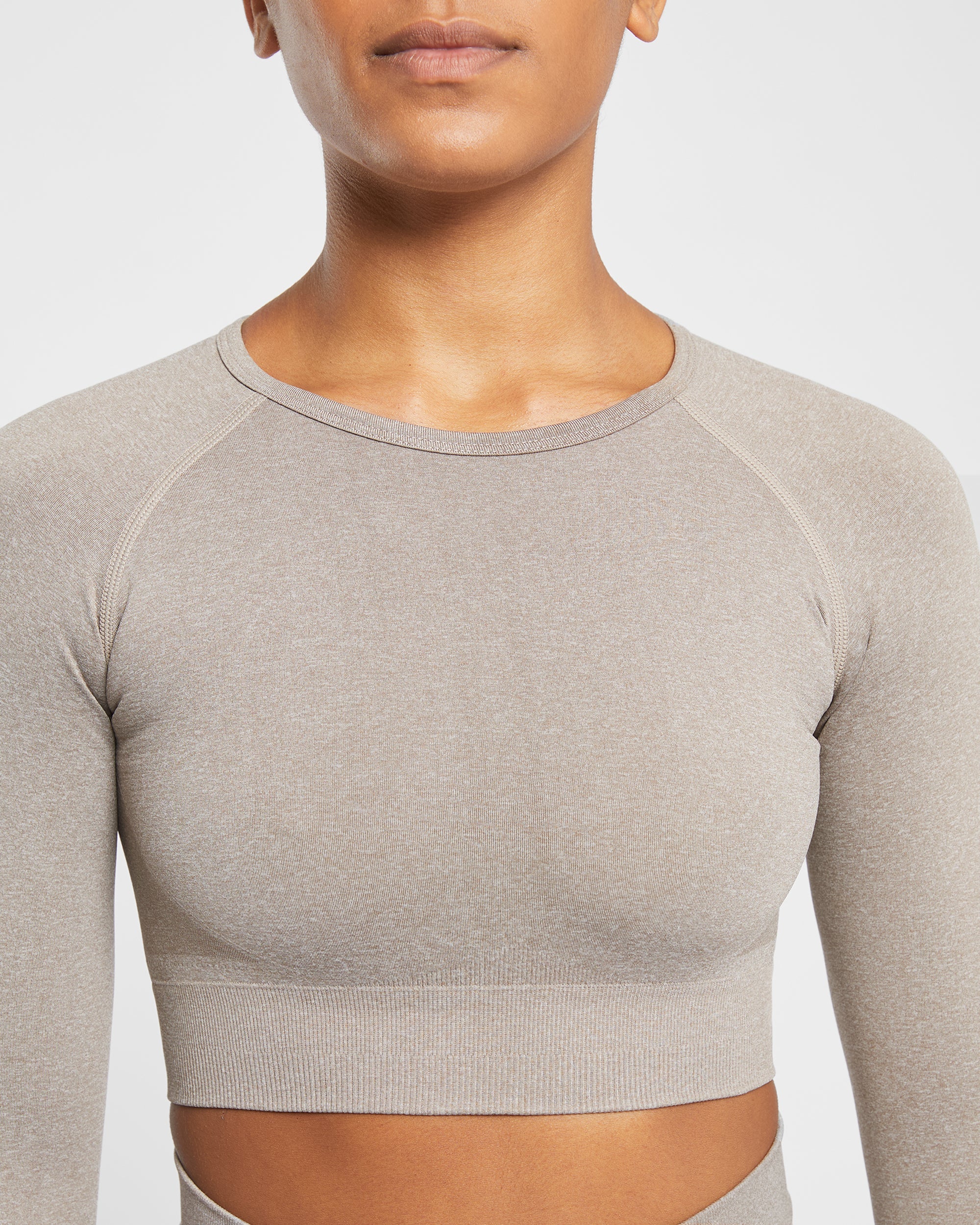 Empower Seamless Long Sleeve Crop Top - Taupe Marl