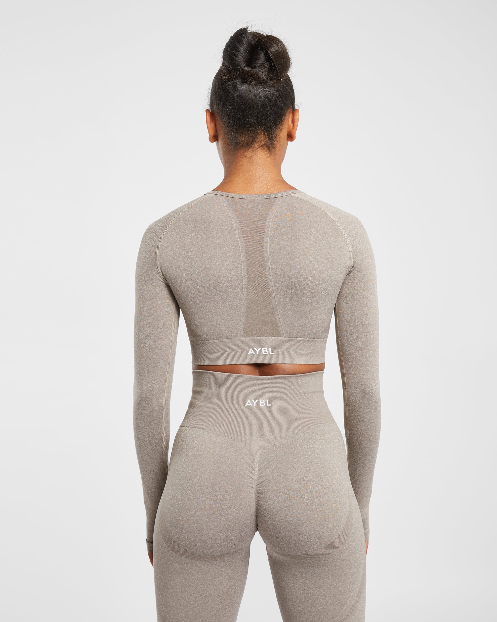 Empower Seamless Long Sleeve Crop Top - Taupe Marl