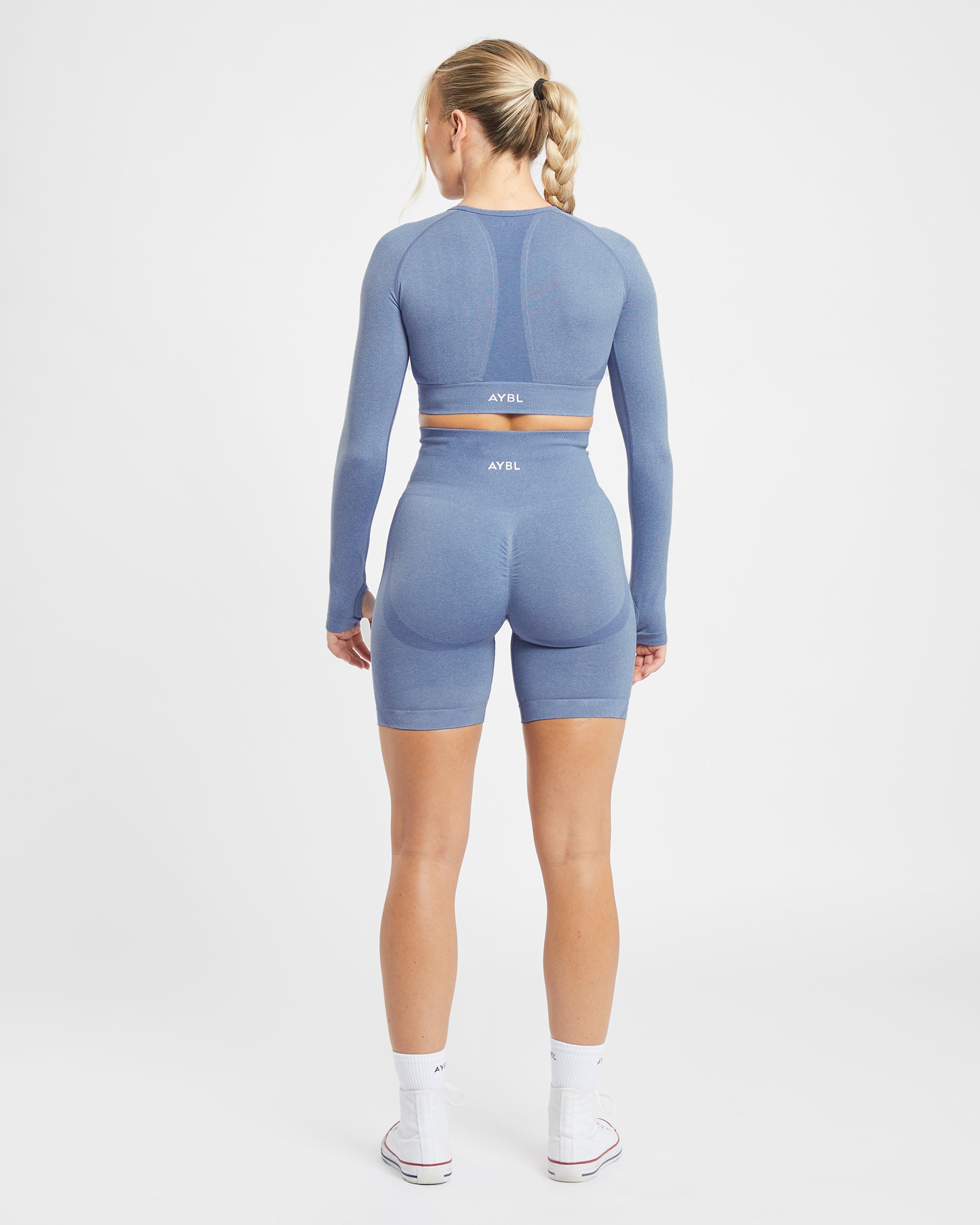 Empower Seamless Long Sleeve Crop Top - Blau Marl