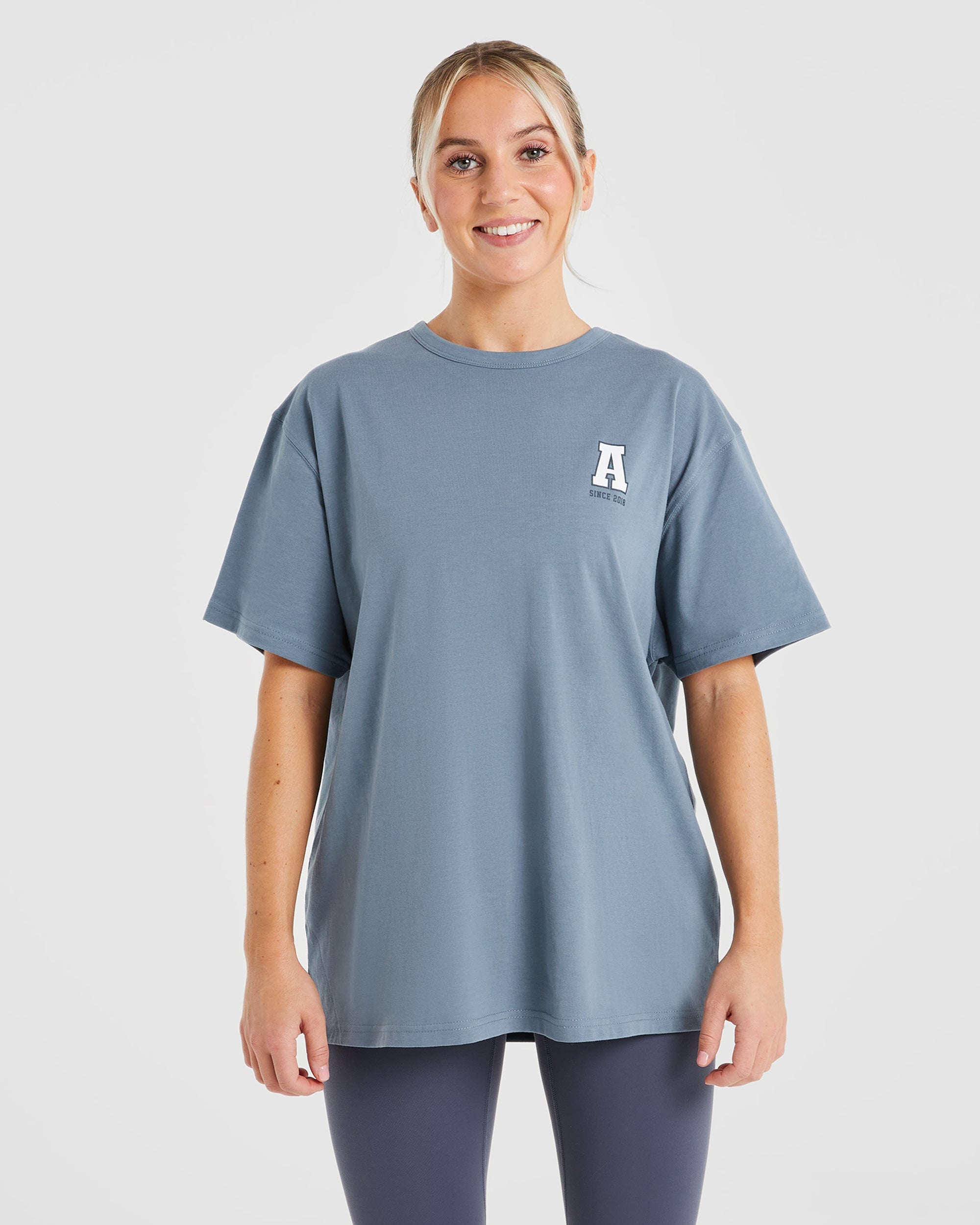Varsity Statement Oversized T Shirt - Slate Blau