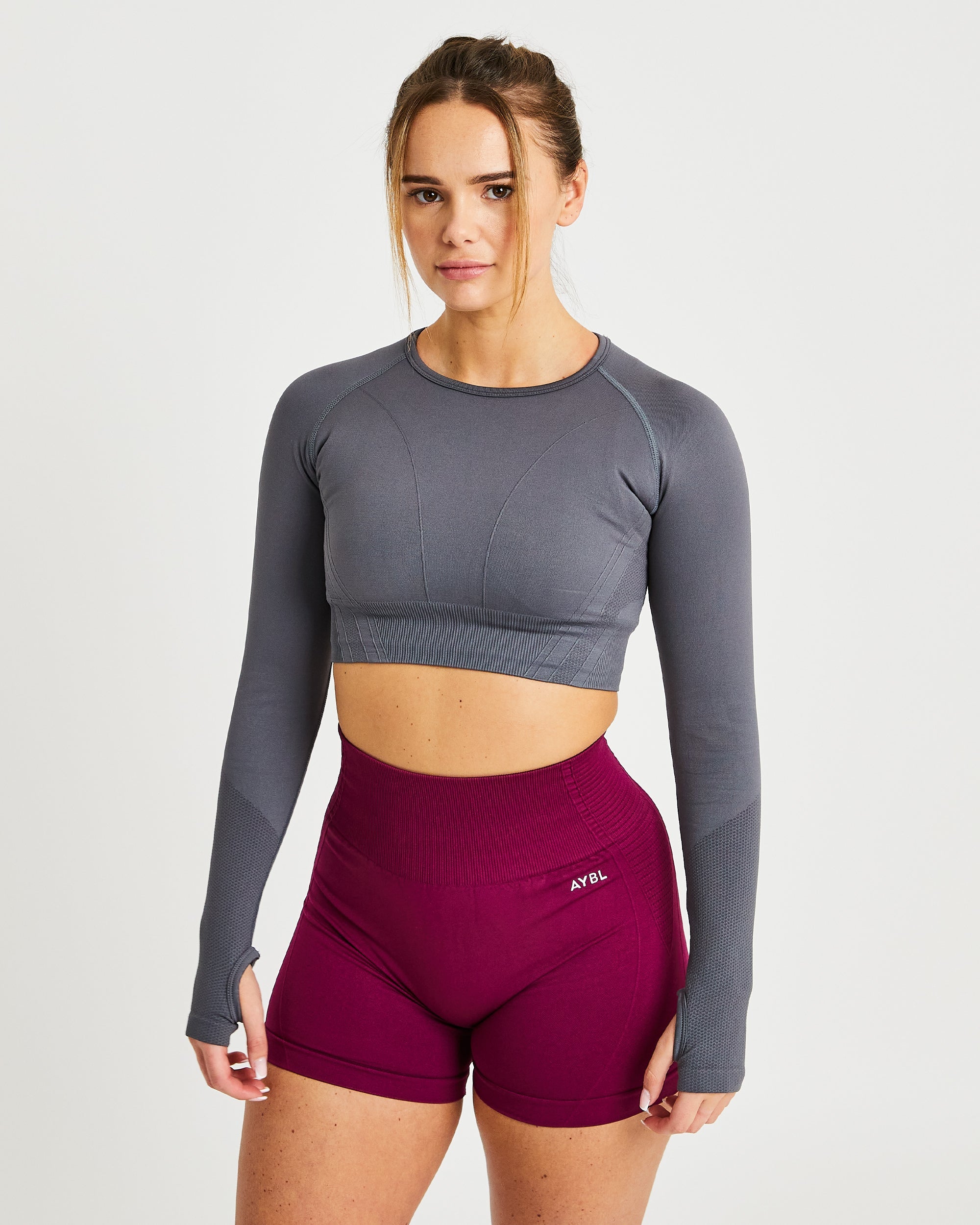 Balance V2 Seamless Long Sleeve Crop Top - Castlerock Grau