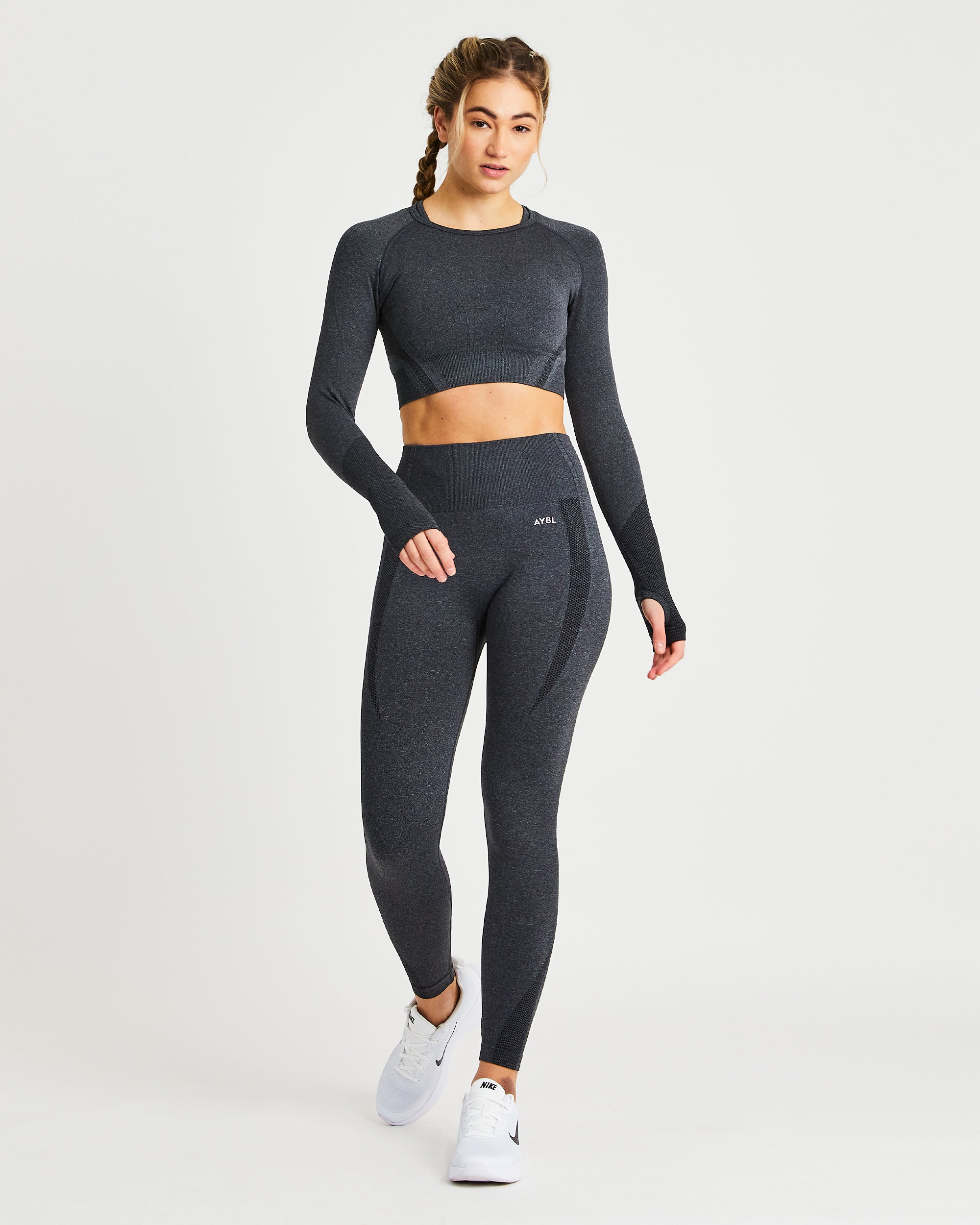 Balance V2 Seamless Long Sleeve Crop Top - Speckle Schwarz