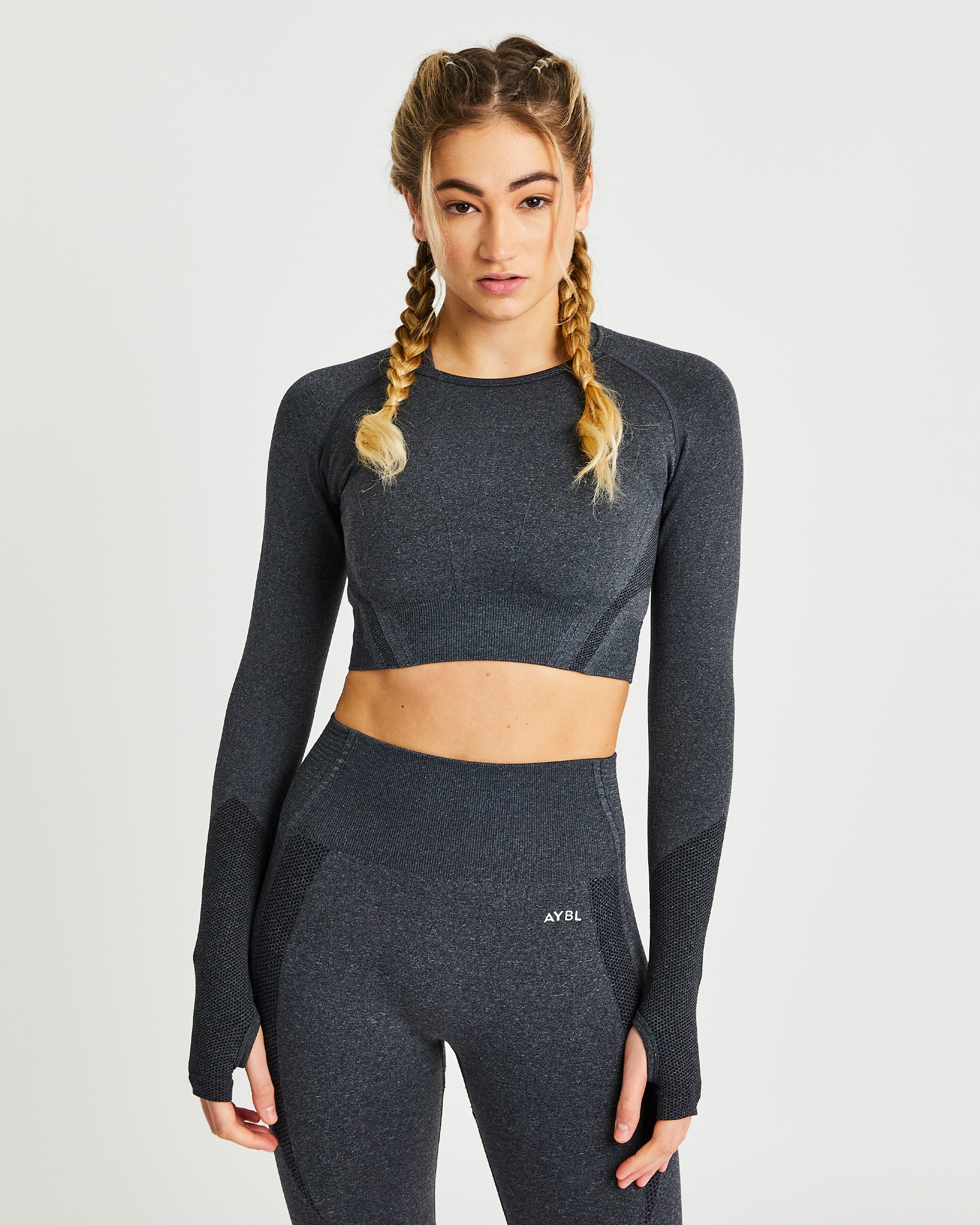 Balance V2 Seamless Long Sleeve Crop Top - Speckle Schwarz