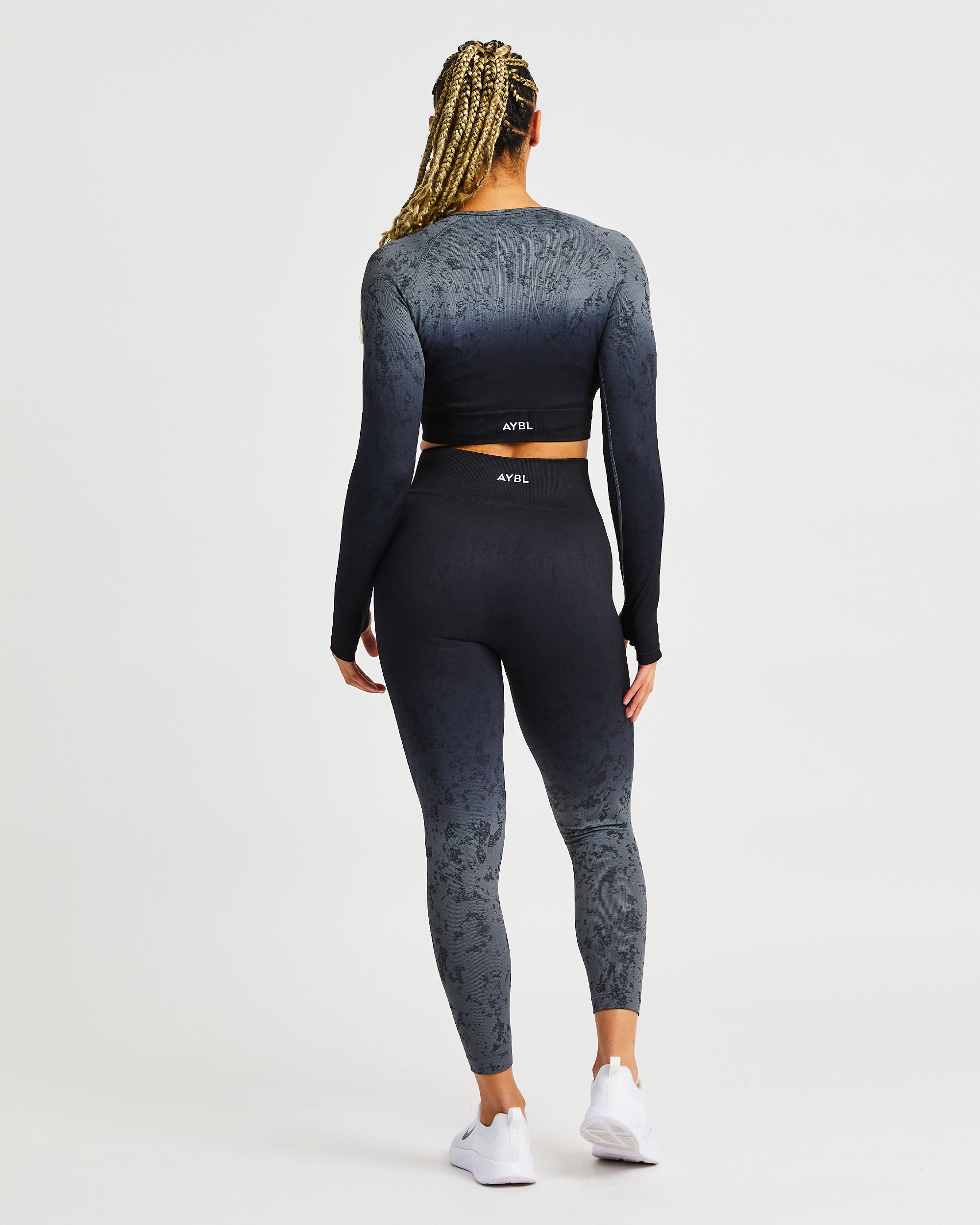 Flare Seamless Long Sleeve Crop Top - Schwarz