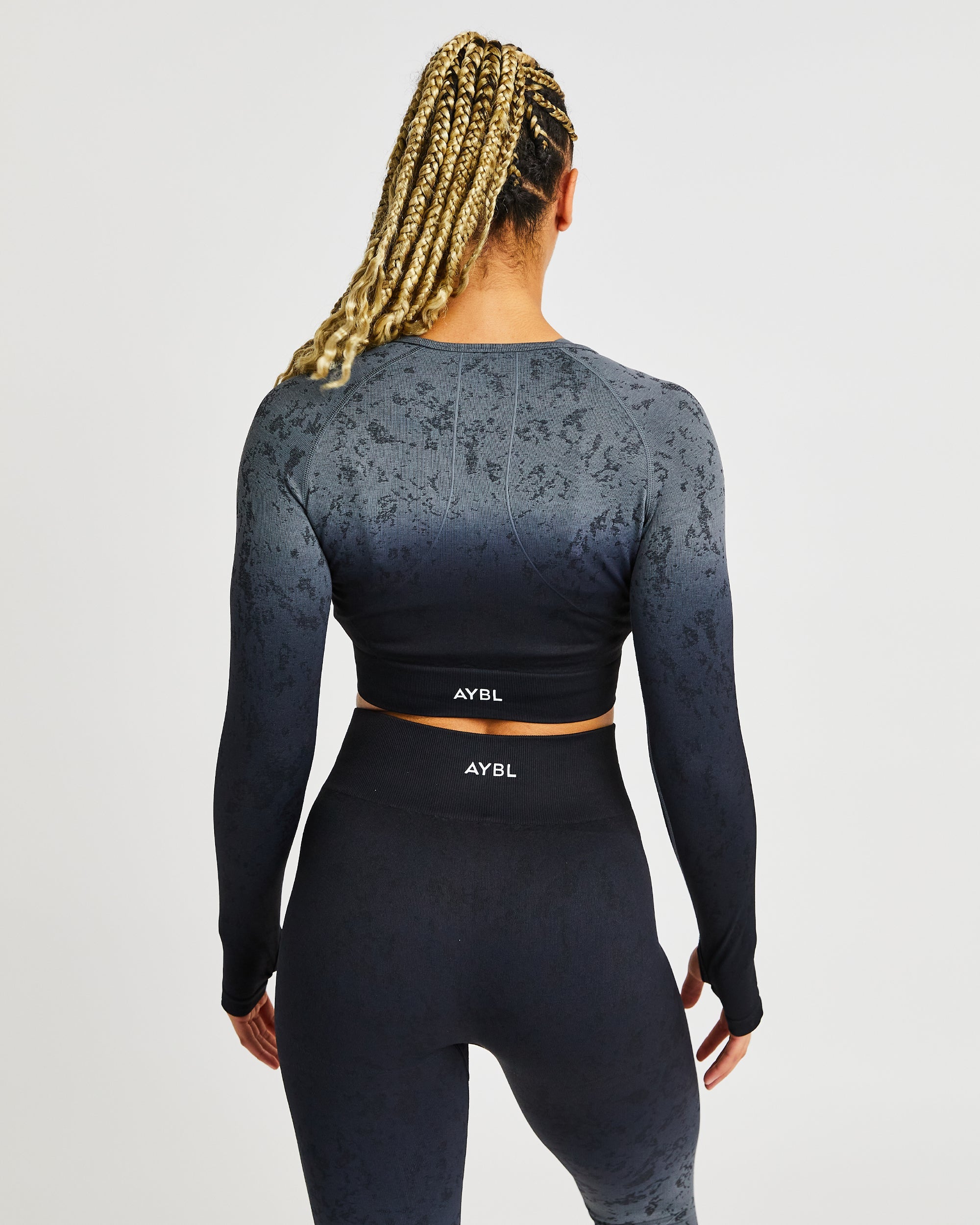 Flare Seamless Long Sleeve Crop Top - Schwarz