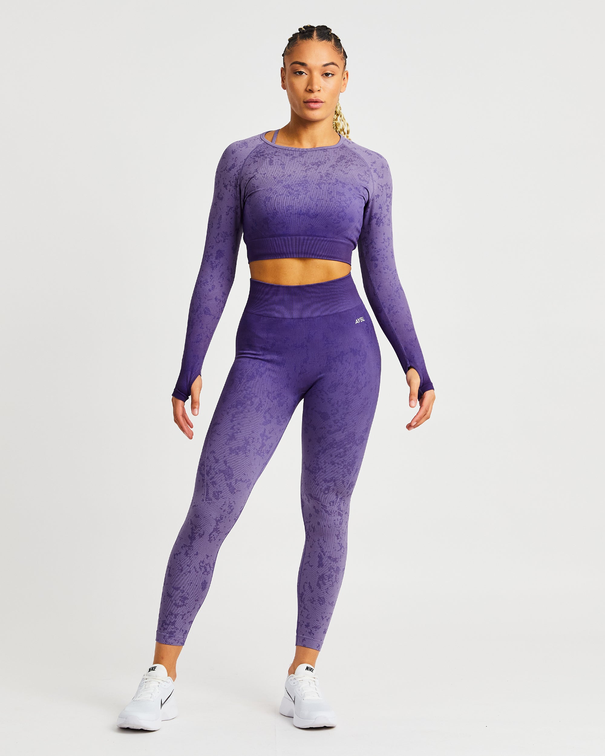 Flare Seamless Long Sleeve Crop Top - Lila