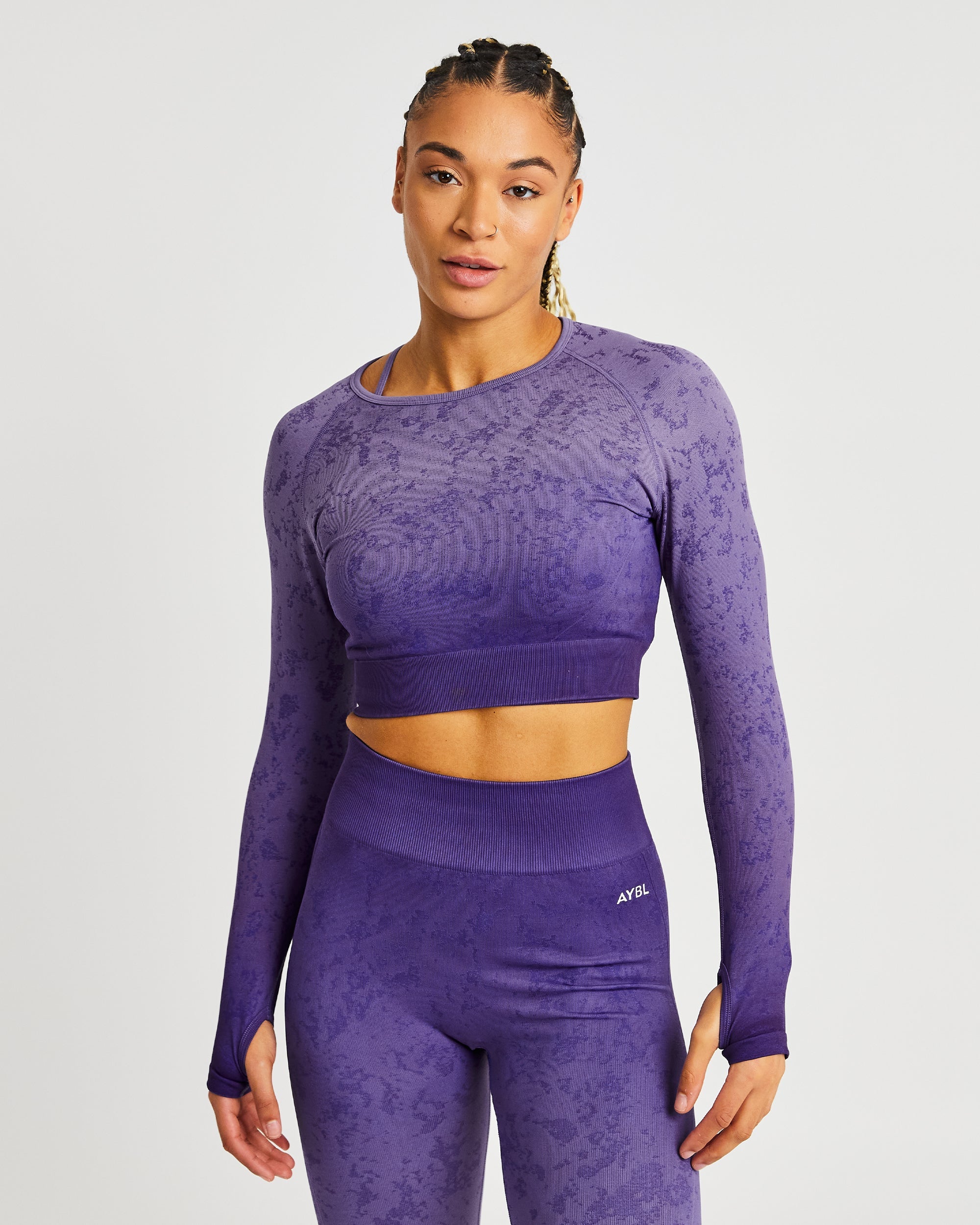 Flare Seamless Long Sleeve Crop Top - Lila