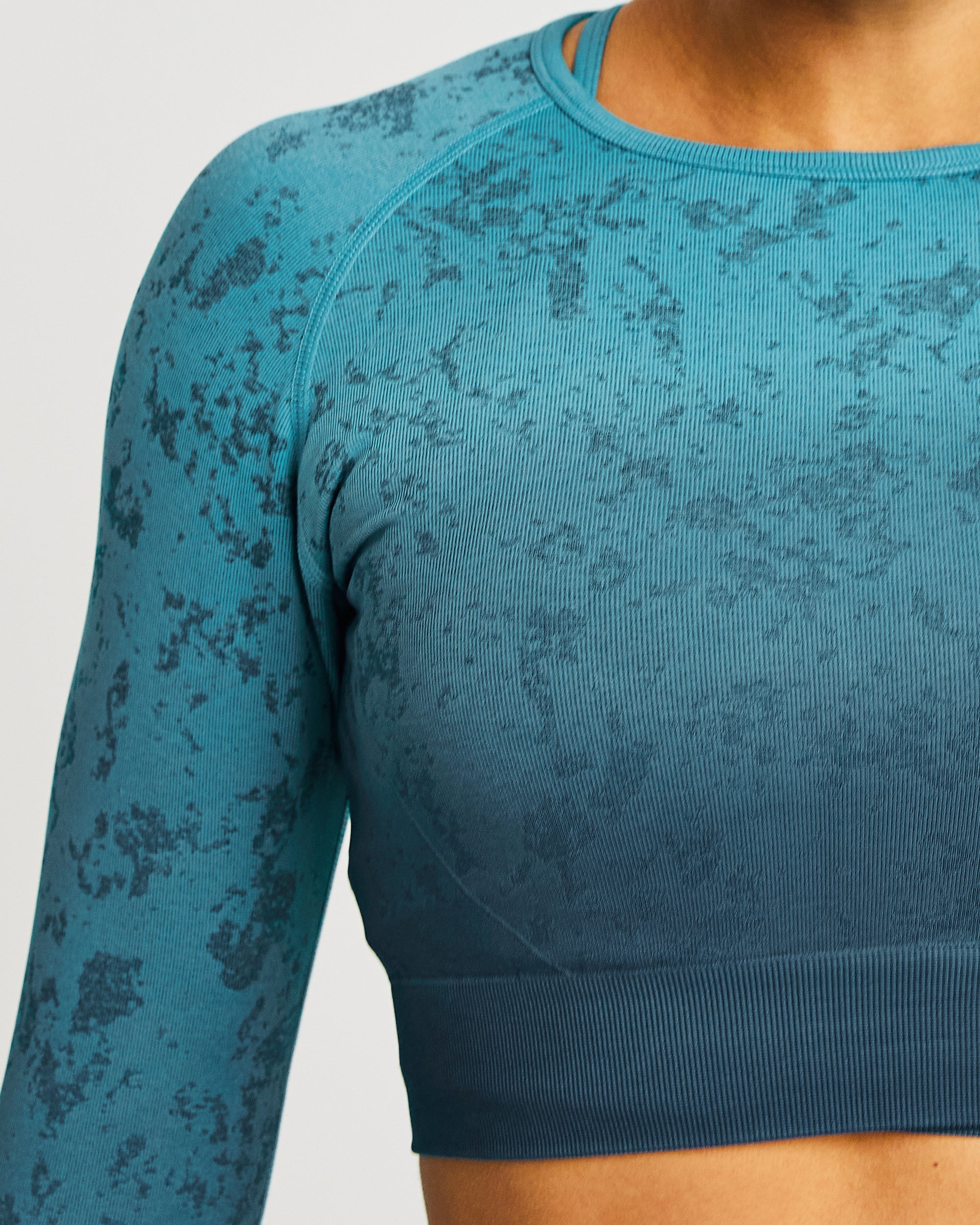 Flare Seamless Long Sleeve Crop Top - Teal