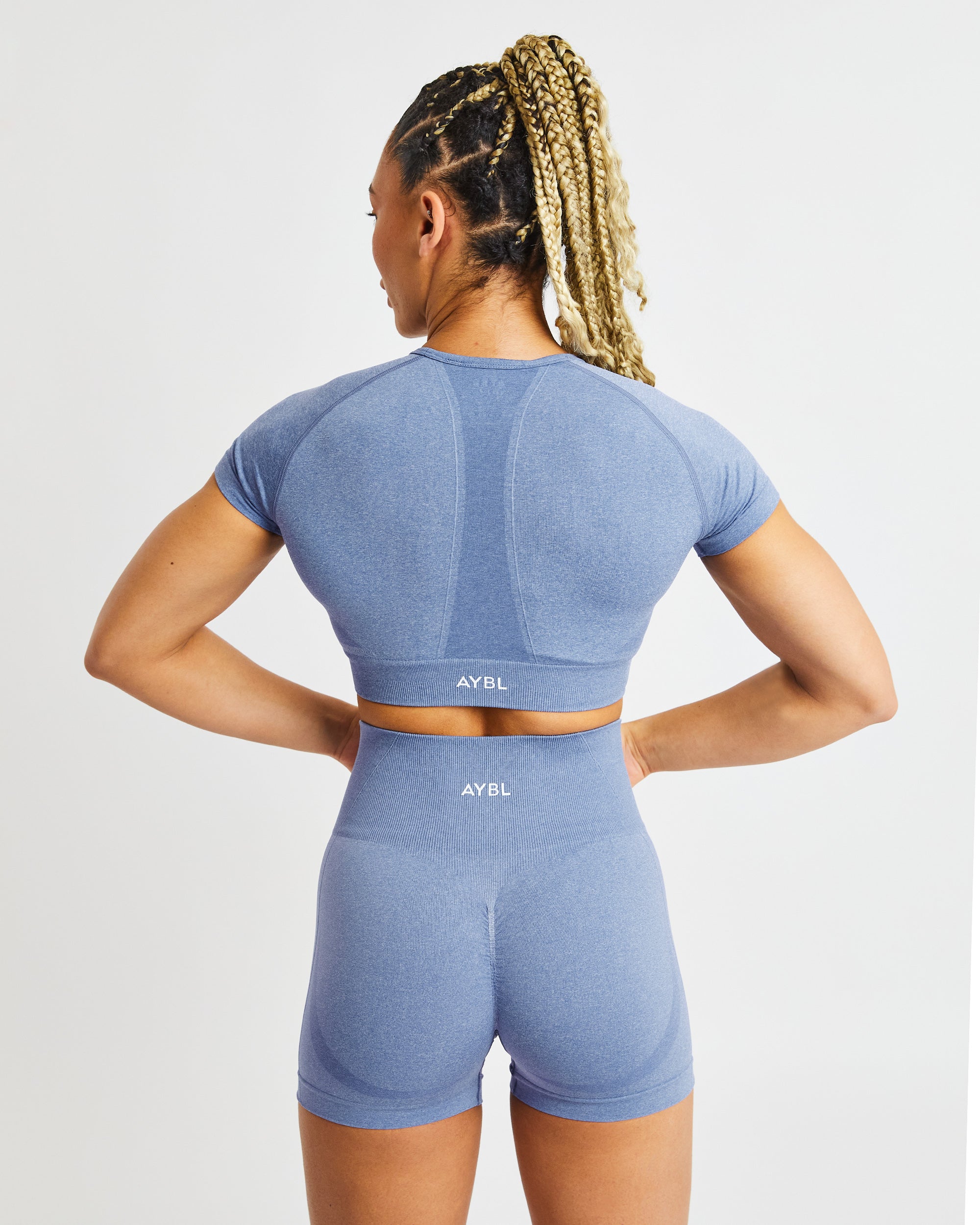 Empower Seamless Crop Top - Blau Marl